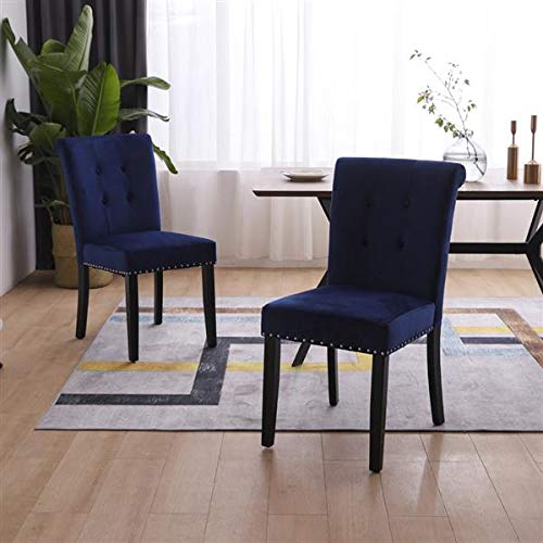 2PCS European Retro Velvet Accent Chair with Rubber Wood Legs - Vanity Stool, Makeup Dressing Chair, Bedroom Bench for Home Decor, Living Room, Boudoir