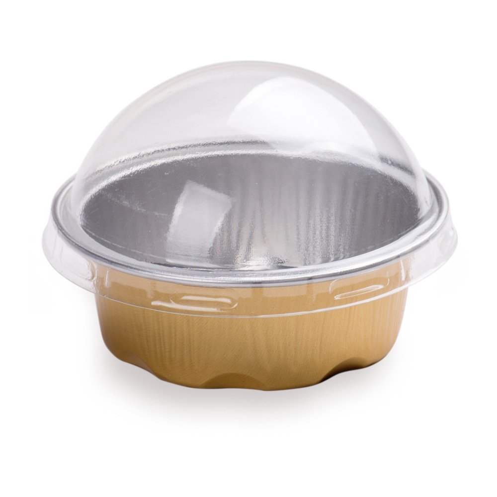 1.7 oz Disposable Ramekins with Lids - 100 Pack Round Oven-Safe Gold Aluminum Baking Cups for Creme Brulee, Cupcakes & Muffins | Freezer & Microwave Safe | Perfect for Restaurants, Catering & Home Baking