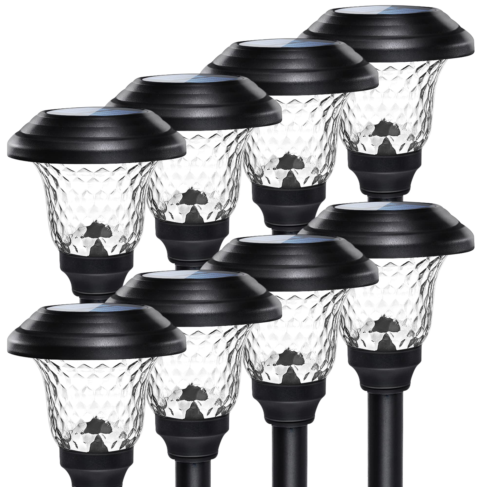 GIGALUMI 8 Pack Solar Pathway Lights - Outdoor Solar Garden Lights with Warm White LED, Waterproof Landscape Lighting for Yard, Patio, Walkway (Black) | Perfect for Driveway, Garden Decor, Backyard & Pathway Illumination