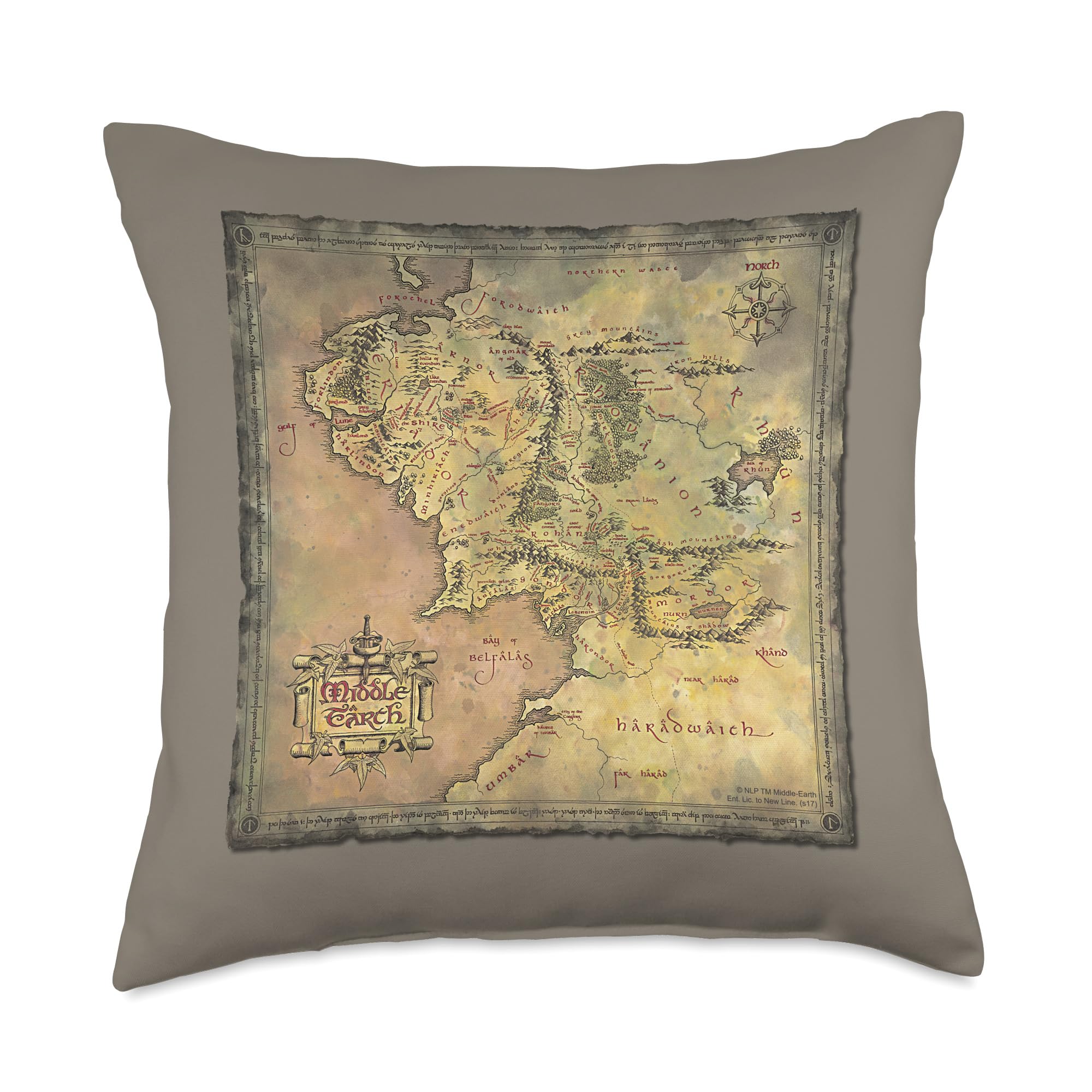 The Lord of the Rings Middle Earth Map Throw Pillow - Fantasy Home Decor for Living Room, Bedroom, or Office - Perfect Gift for LOTR Fans