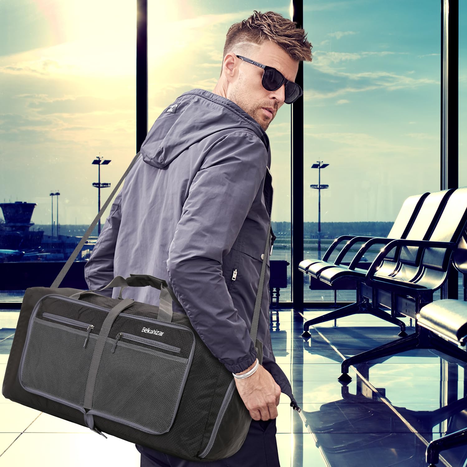 **60L Large Duffle Bag for Travel - 25 Inch Lightweight Foldable Weekender Duffel with Shoe Compartment & Adjustable Shoulder Strap - Perfect for Gym, Weekend Trips & Outdoor Adventures (Black, Unisex)**
