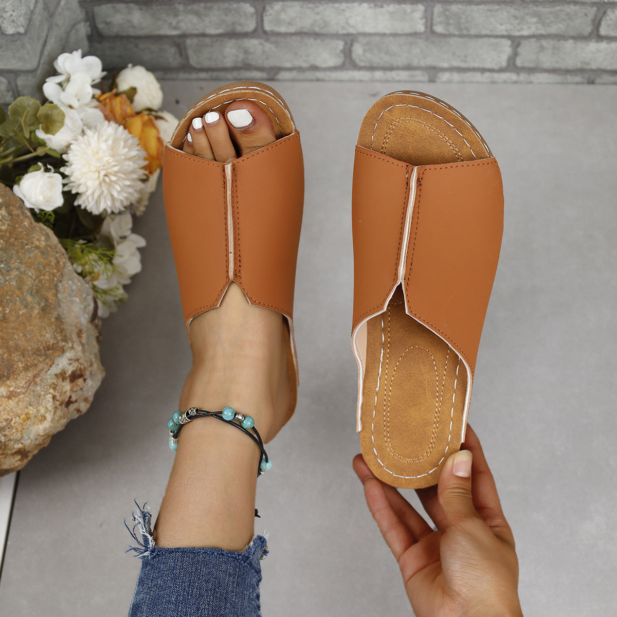 Stylish PU Leather Open Toe Sandals for Women - Comfortable Summer Slide Sandals for Beach, Vacation & Casual Outfits