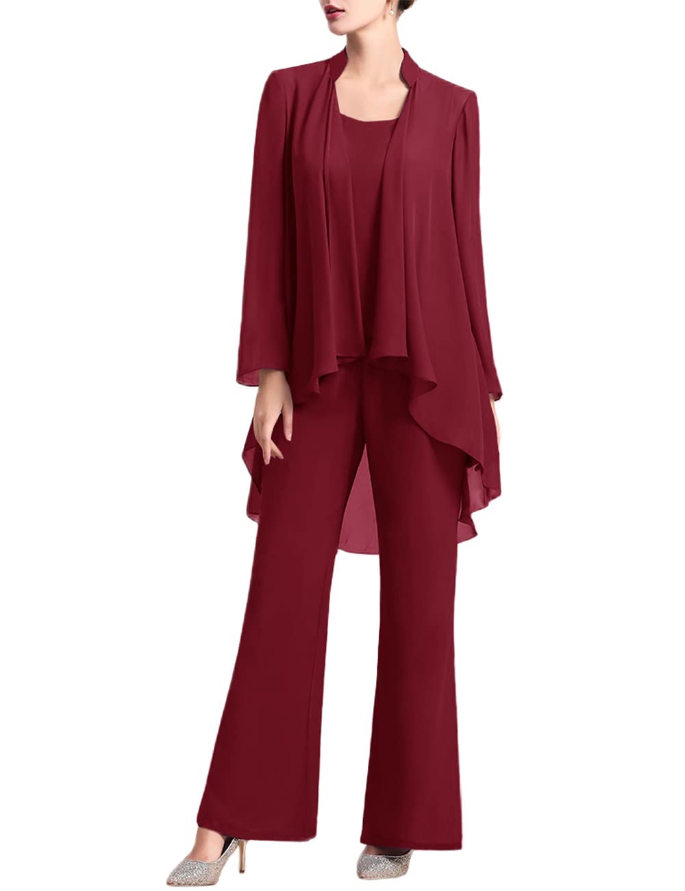 Elegant Zongqiven Women's 3-Piece Chiffon Pant Suit Set - Mother of The Bride Outfit for Weddings, Evening Parties & Special Occasions | Formal Guest Attire with Flowy Blouse & Pants