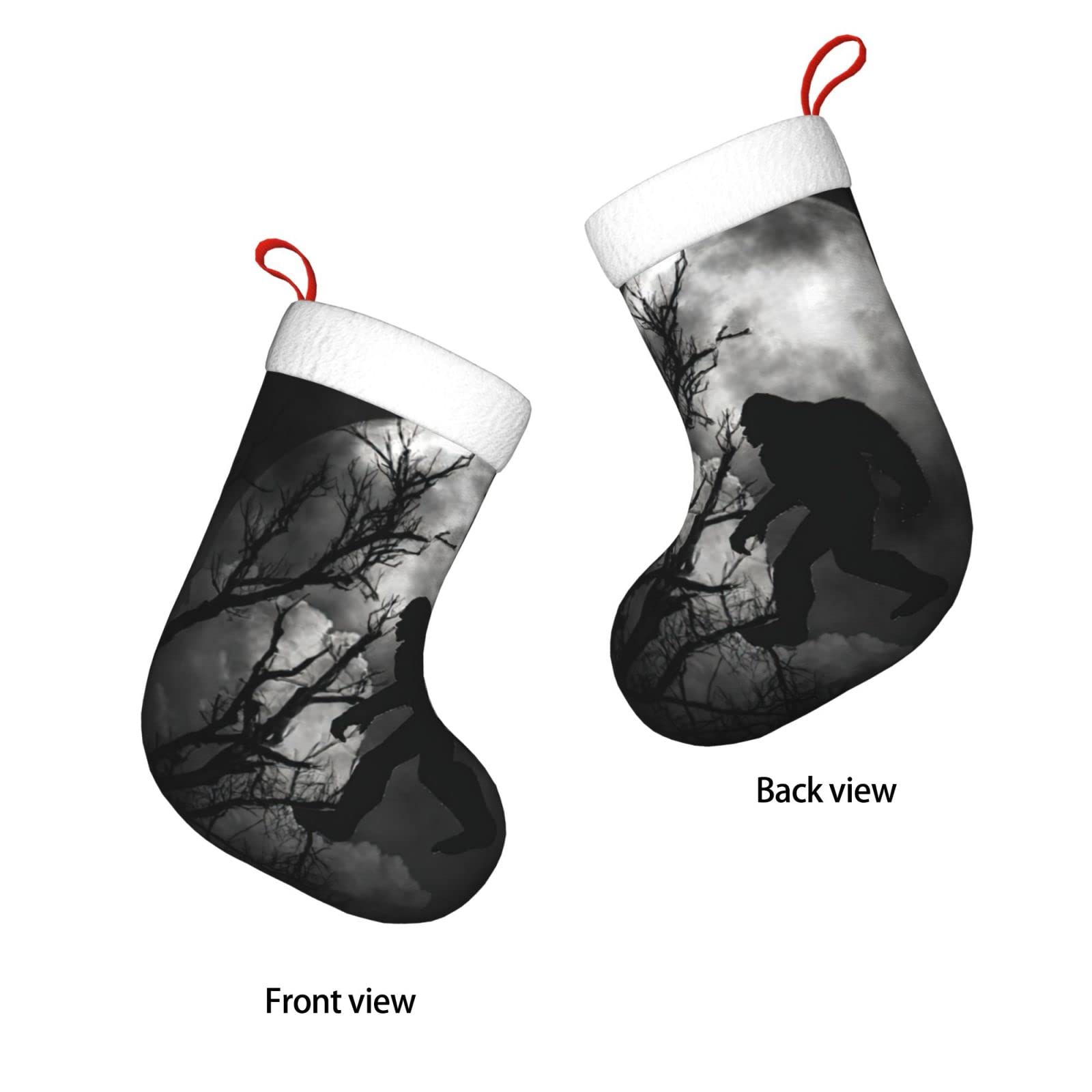 Funny Bigfoot Full Moon Personalized Christmas Stockings - Custom Holiday Decor for Fireplace, Xmas Tree & Party | Festive Stocking Hangers & Ornaments for Cozy Home Decor