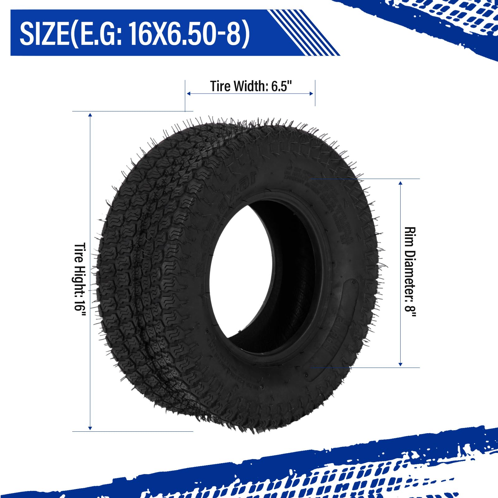 2Pcs 16x6.50-8 Lawn Mower Tires - Heavy Duty 4PR Tubeless Tractor Turf Tires, DOT Compliant for Zero Turn Mowers, Riding Lawn Tractors & Garden Equipment - Perfect for Lawn Care, Landscaping & Commercial Use