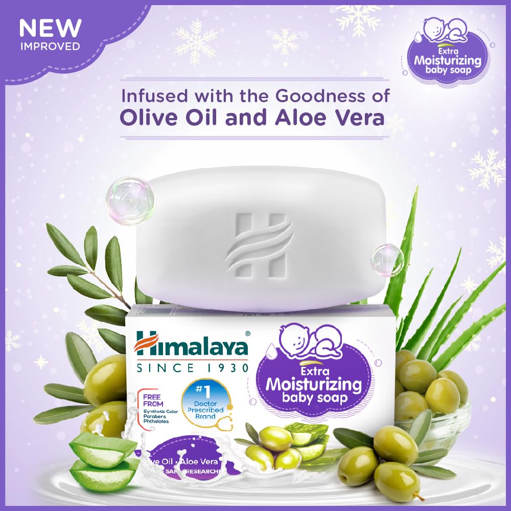 Himalaya Extra Moisturizing Baby Soap 75g - Aloe, Olive & Milk - Gentle Cleansing & Hydration for Baby's Skin | Pediatrician Recommended | Perfect for Daily Bath & Sensitive Skin Care