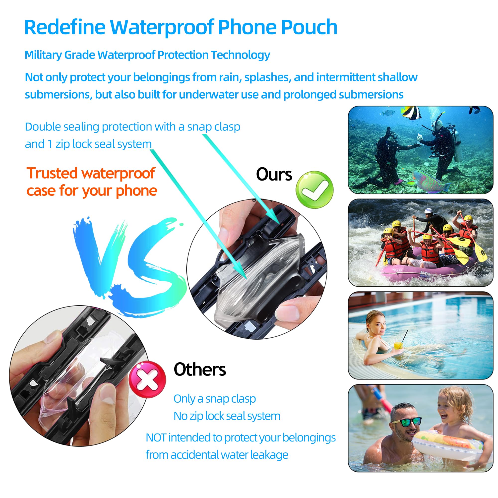 AiRunTech Waterproof Fanny Pack & Phone Pouch Set (2 Waist Bags + 2 Phone Cases) - IPX8 Waterproof Dry Bag for iPhone 15/14/13/12/11 Pro Max - Perfect for Snorkeling, Beach, Cruise, Kayaking, Pool & Swimming Activities