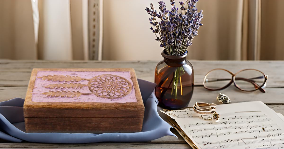 Handmade Wooden Dream Catcher Jewelry Box - Decorative Keepsake Storage Organizer for Necklaces, Rings & Watches | Perfect Birthday Gift for Women, Violet | Bedroom Decor, Wedding Present, Anniversary Gift