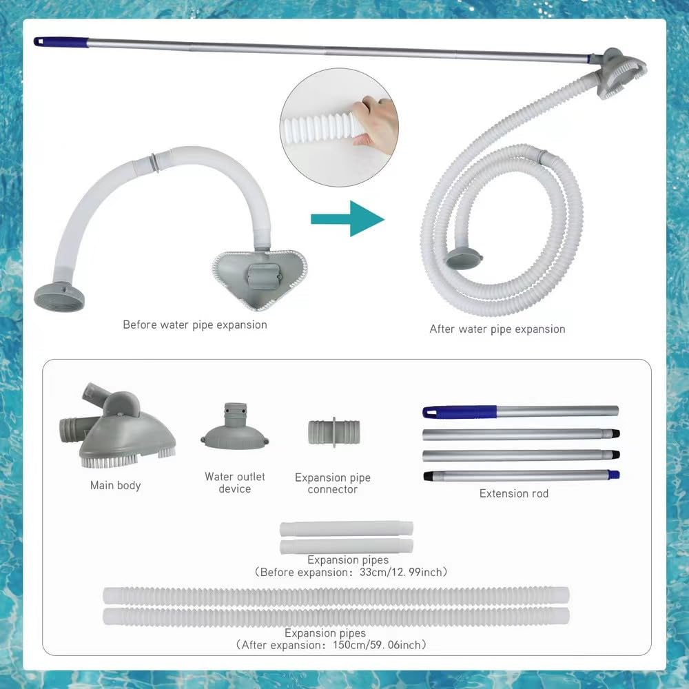**Automatic Pool Vacuum Cleaner Kit with Hose & Head - Powerful Sand & Debris Removal for Hot Tubs, Spas & Small Pools - Easy Pool Maintenance Tool for Home & Backyard Use - Perfect for Cleaning Inground & Above Ground Pools, Swim Spas & Water Features - Ideal for Weekly Pool Cleaning & Seasonal Maintenance**