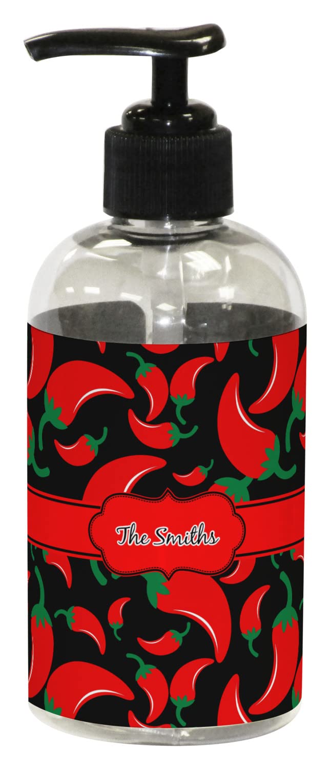 Personalized Chili Peppers Plastic Soap Dispenser & Lotion Pump - 8oz Small Black - Perfect for Kitchen, Bathroom, and Home Decor