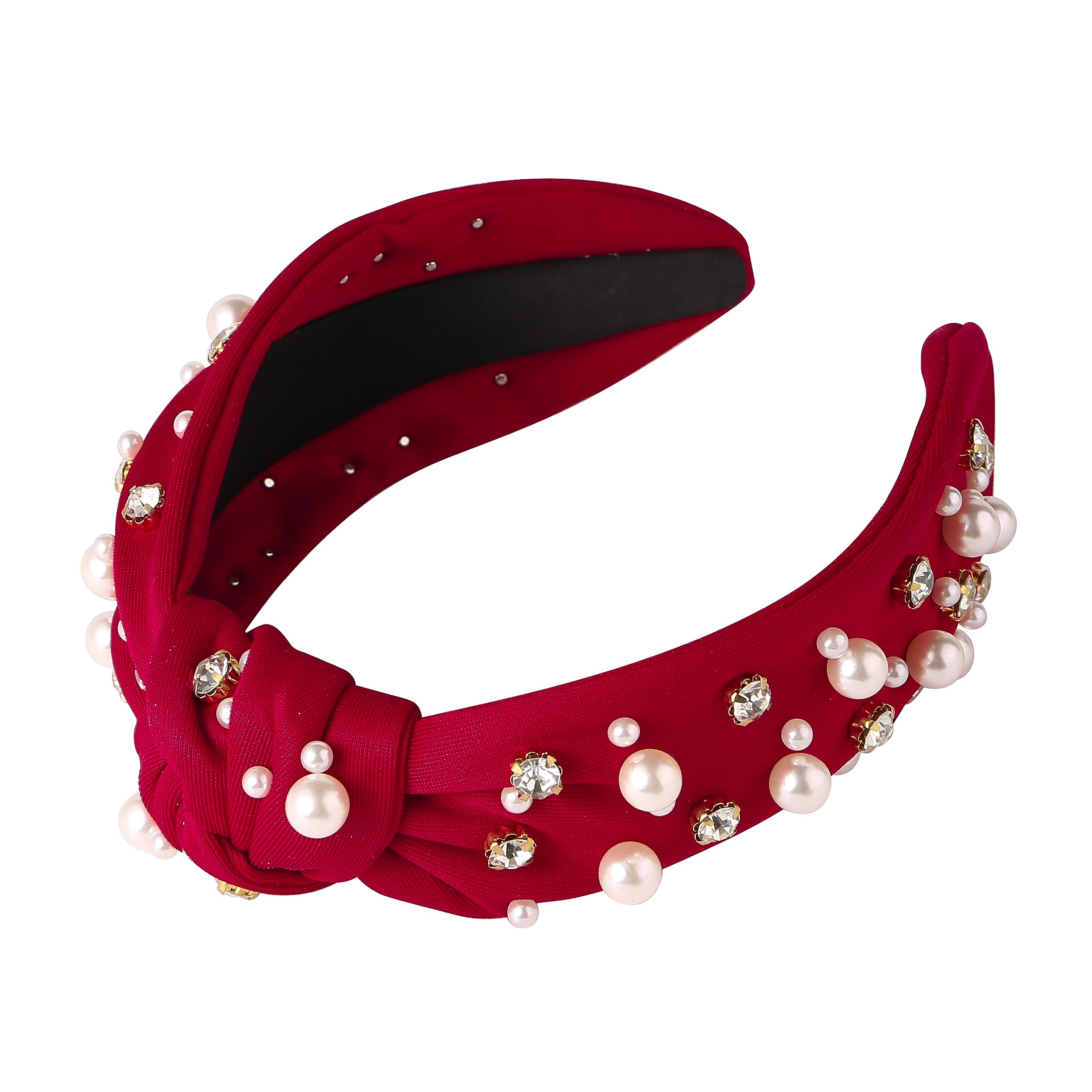 Luxury Crystal Knotted Headband for Women - Pearl & Rhinestone Beaded Wide Hairband - Fashionable Top Knot Hair Accessories for Girls & Ladies - Perfect for Weddings, Parties & Special Occasions
