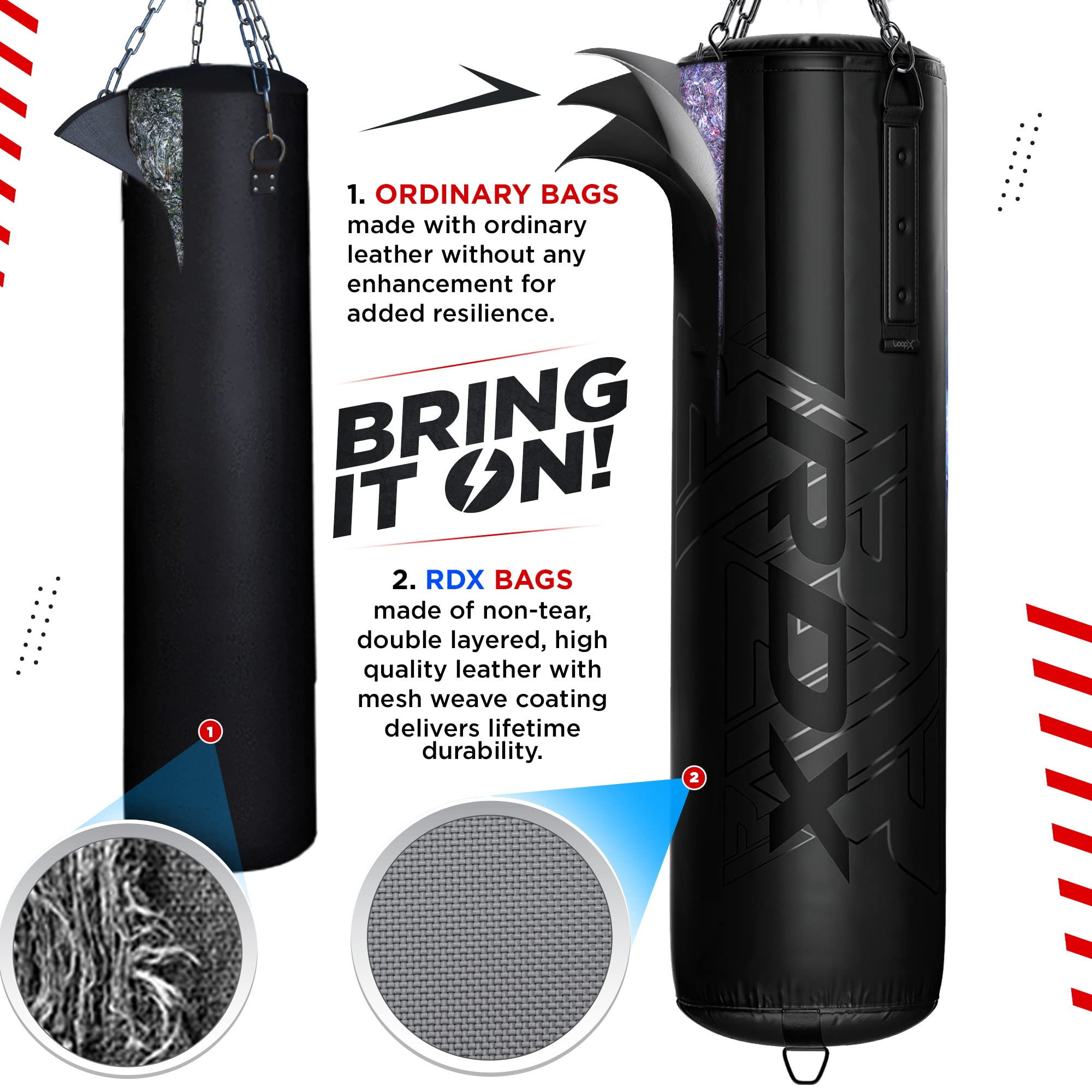 RDX 5ft Heavy Duty Punching Bag Set - 13pc Filled Boxing Bag with Anti-Swing Design, Maya Hide Leather, Includes MMA Gloves & Hanging Chains for Muay Thai, Kickboxing & Home Gym Workouts - Perfect for MMA Training, Fitness Routines & Combat Sports Practice