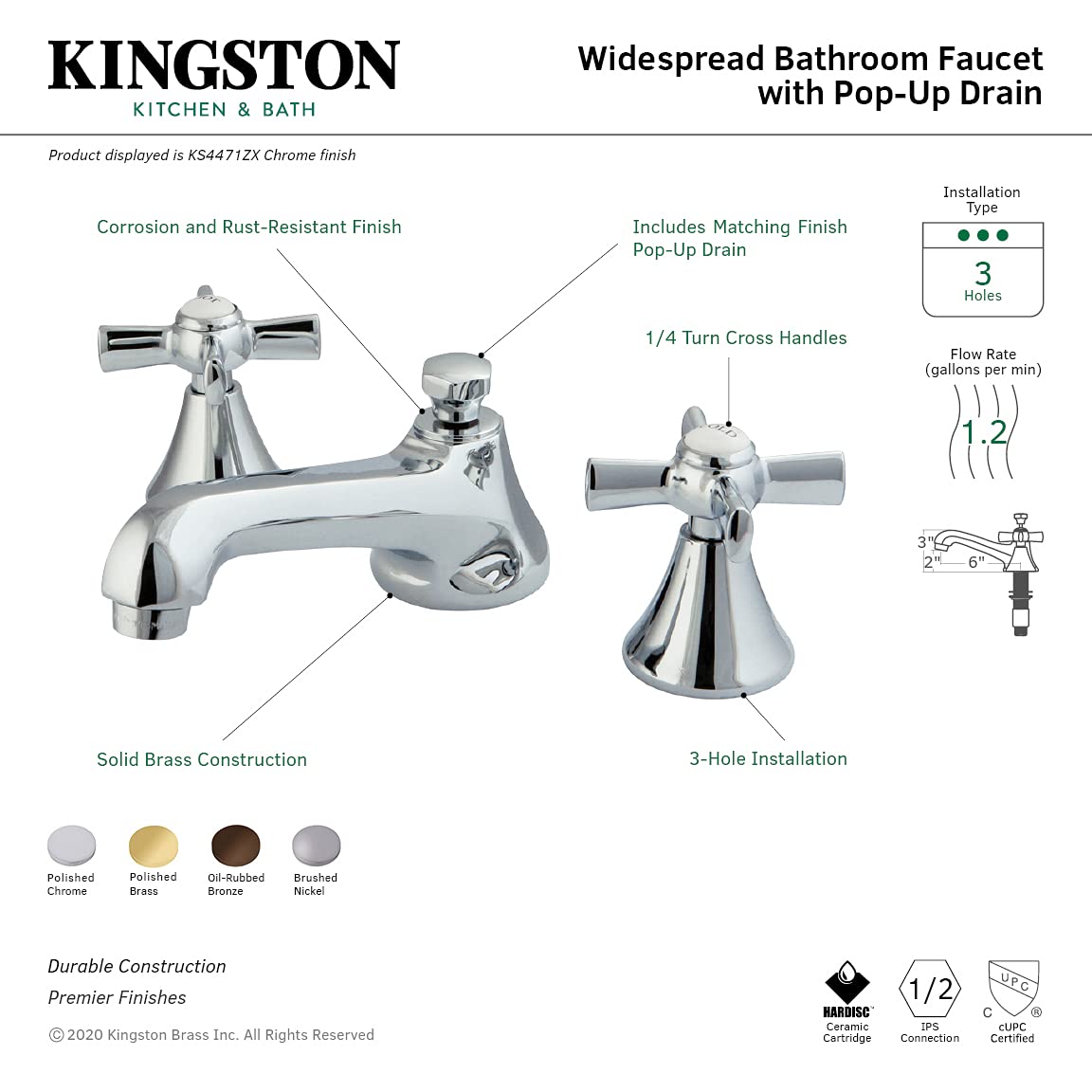KINGSTON BRASS KS4475ZX Millennium Widespread Bathroom Faucet with Brass Pop-Up Drain, Oil Rubbed Bronze Finish - Perfect for Modern Vanities and Luxury Bathroom Renovations