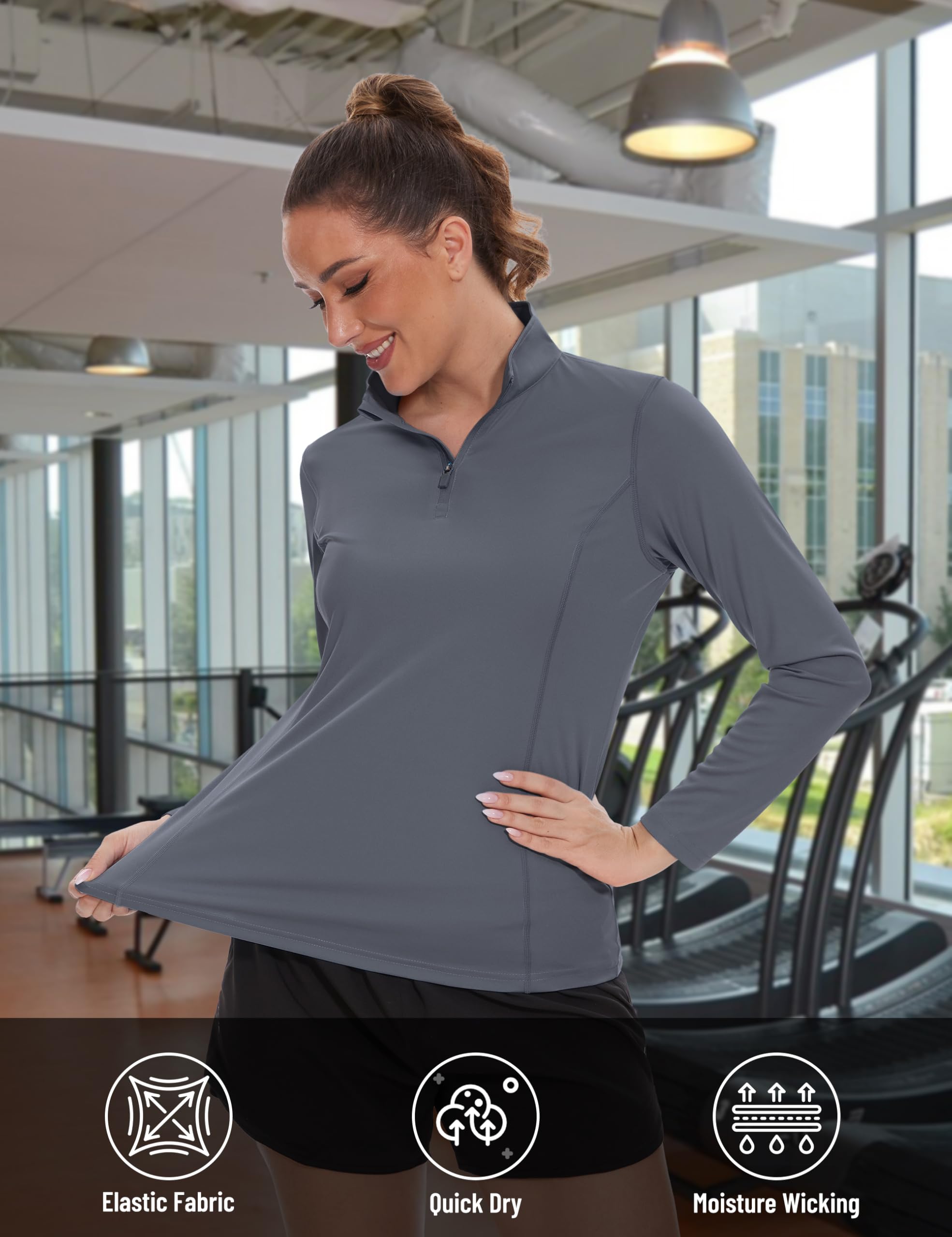 TACVASEN Women's UPF 50+ UV Protection Long Sleeve Quarter Zip Pullover - Lightweight Golf Shirt & Workout Top for Hiking, Running, Outdoor Activities