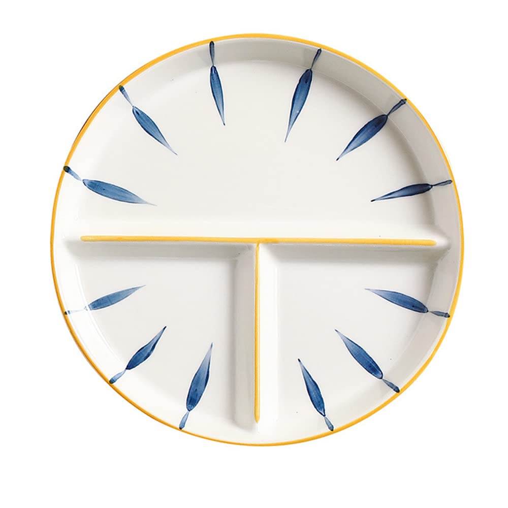 **Elegant Porcelain Divided Plate - Round Portion Control Dish for Kids & Adults - Perfect for Dessert, Salad, Steak, Sushi & Spaghetti - Ideal for Healthy Eating, Diet Meals & Family Dinners**