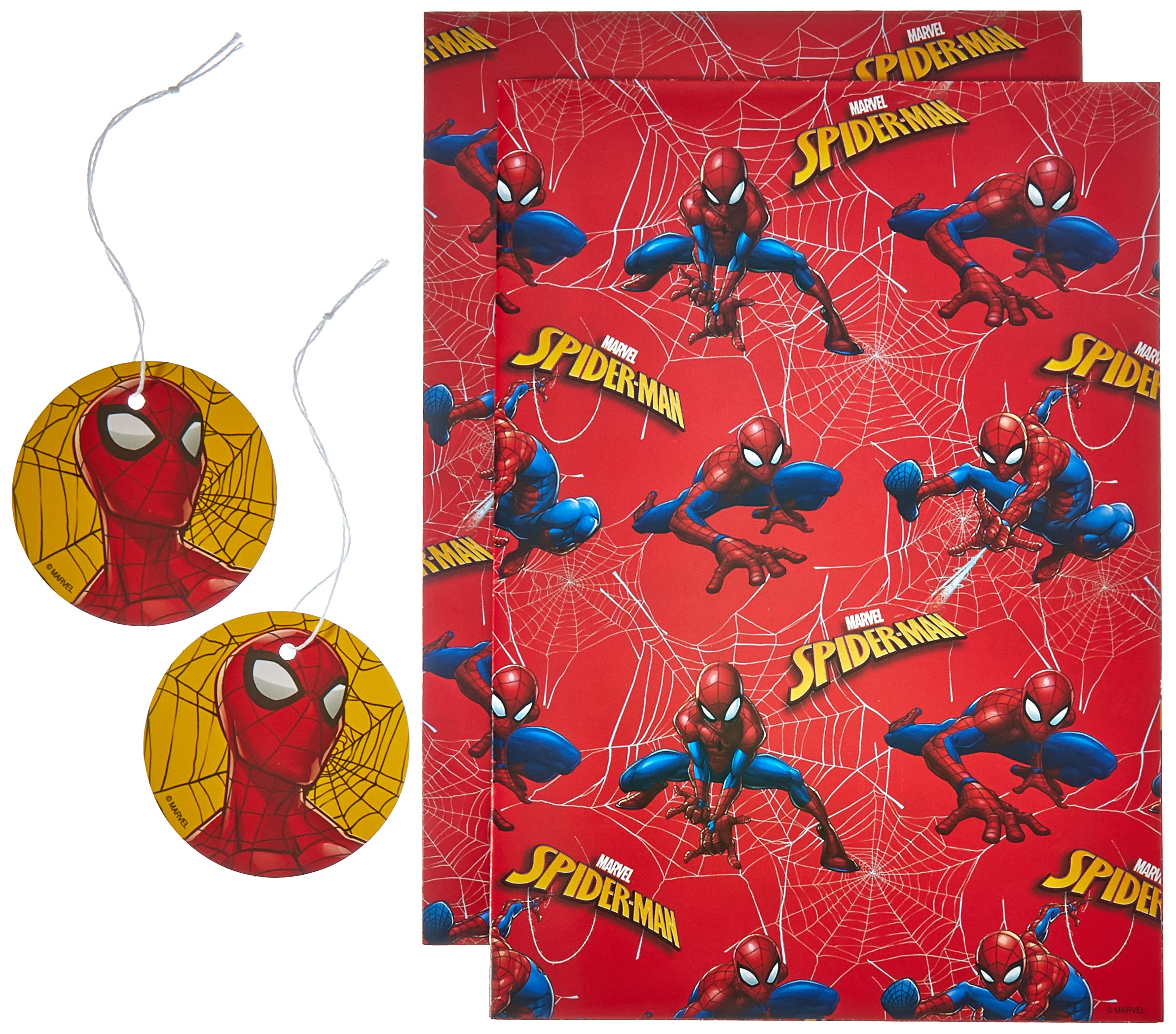 Spider-Man Wrapping Paper for Boys - 2 Sheets & 2 Gift Tags | Birthday Present Wrapping Paper for Kids | Perfect for Superhero-Themed Parties & Gifts