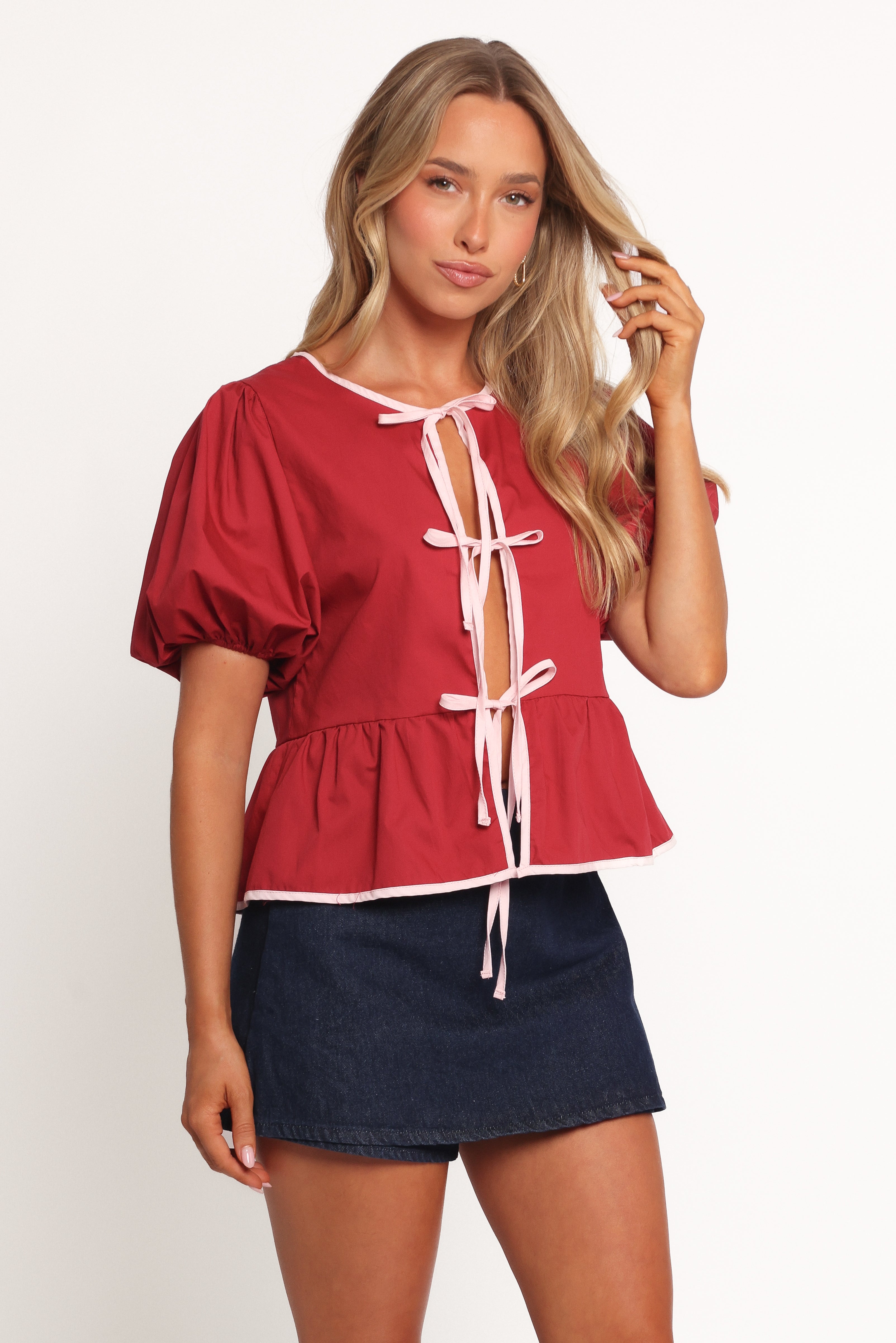 Ellien Women's Fashion Tops - Stylish Red Blouse for Casual Wear, Office, and Date Night Outfits