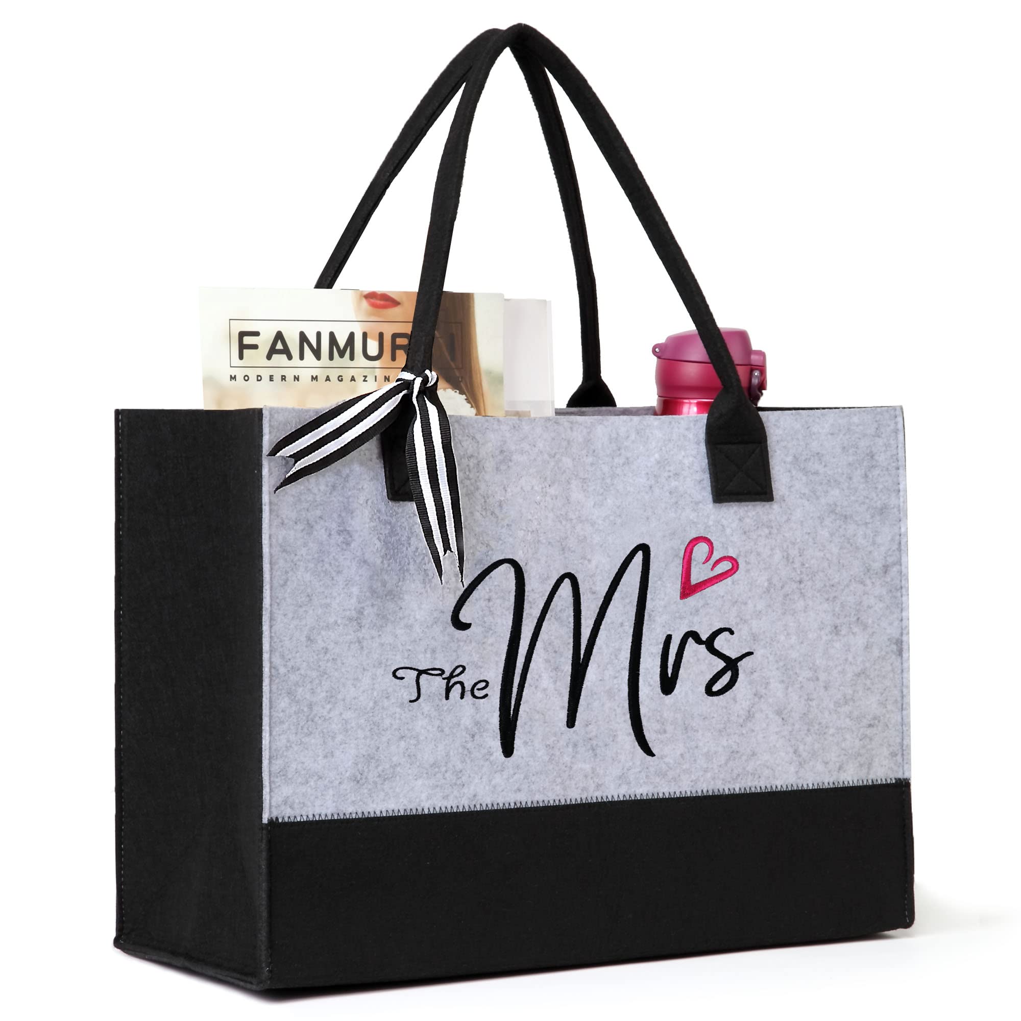 Personalized BeeGreen Felt Monogram Tote Bag with Inner Pocket - Custom Teacher & Mother's Day Gift, Wedding Party & Beach Tote - Perfect for School, Travel & Shopping