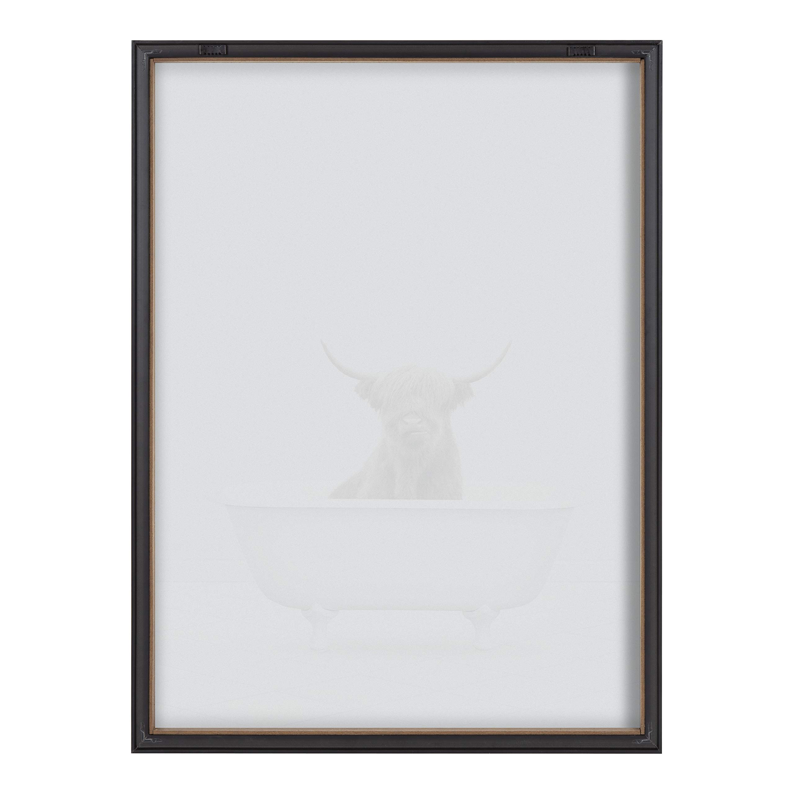 Amy Peterson Highland Cow Solo Bathtub Framed Wall Art - 18x24 Inch Gray Animal Print Glass Decor for Bathroom, Nursery & Farmhouse Style Homes