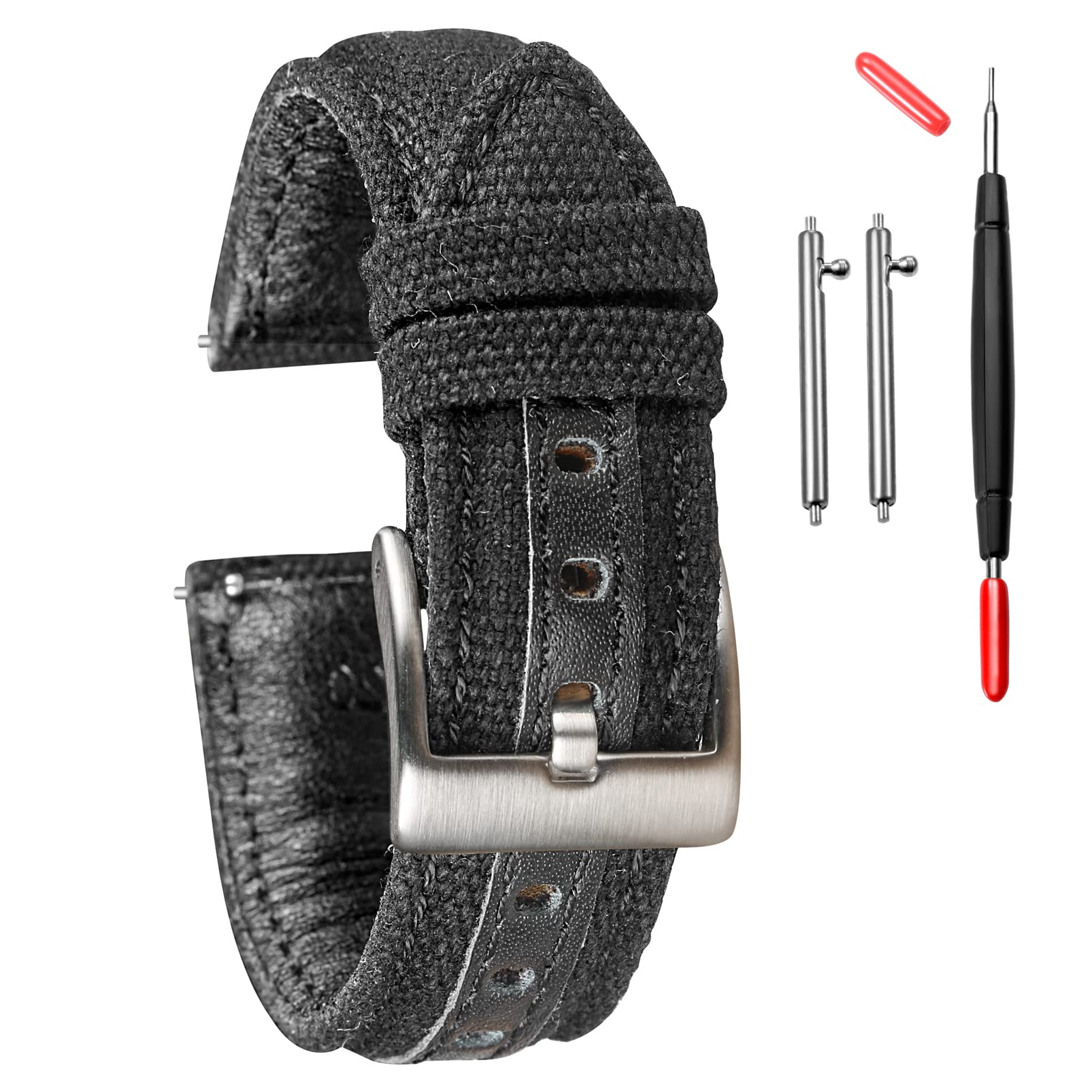 Hemsut Military Canvas Watch Bands 18mm - Quick Release Watch Strap for Men - Durable Fabric Replacement Band for Casual & Sport Watches - Perfect for Outdoor Activities, Hiking, and Everyday Wear