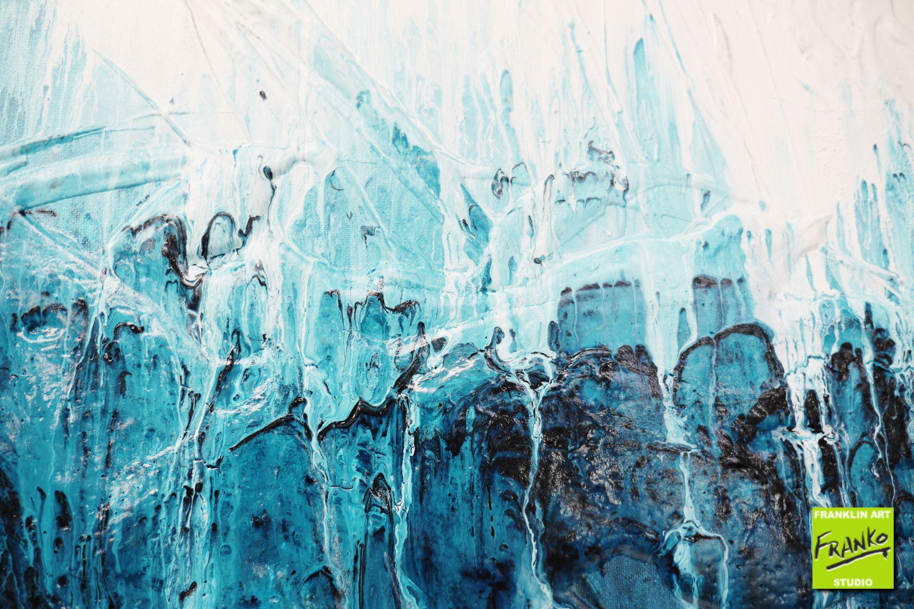 Blue White Textured Abstract Painting - Aqua Impression 200cm x 80cm Modern Wall Art for Living Room, Bedroom & Office Decor