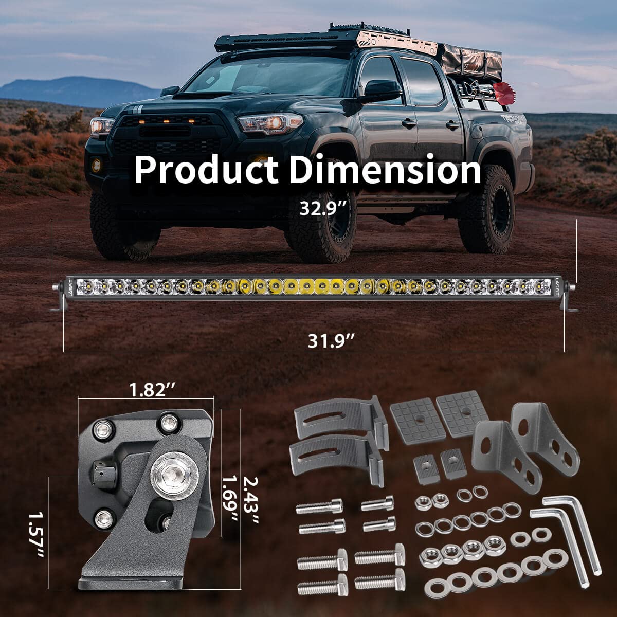 LASFIT 32 Inch LED Light Bar - Single Row Off Road LED Work Light with Spot Flood Combo Beam, IP67 Waterproof - Perfect for Jeep Wrangler, Ford F150, Ranger, Explorer & Toyota 4Runner - Ideal for Off-Roading, Camping, Night Driving & Emergency Lighting