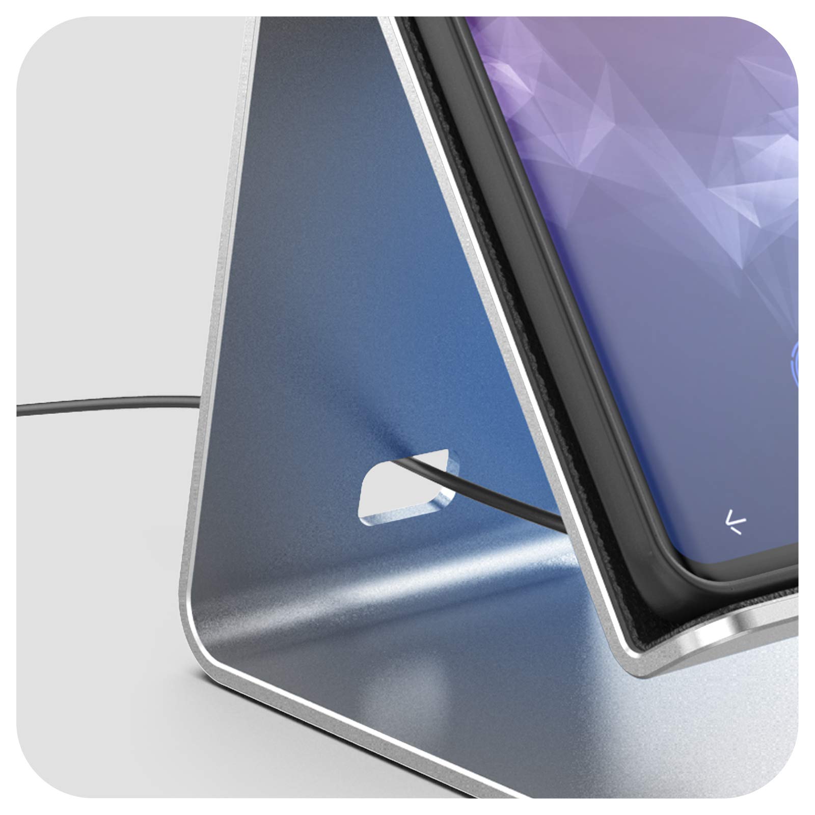 Premium Encased PowerStand Wireless Charging Stand with Adjustable Dimmable LED Backlights - Fast Qi-Certified Desktop Charger for iPhone 15/14/13, Samsung Galaxy S23/S22, Android Phones (Aluminum Silver) - Perfect for Home Office, Nightstand & Travel Charging Station