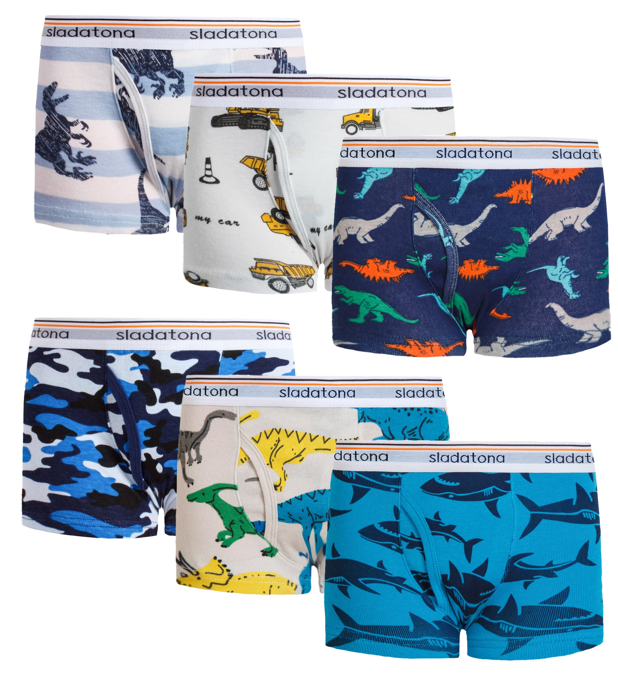 **Boys' Cotton Boxer Briefs with Dinosaur & Shark Prints - Soft Underwear for Toddlers & Kids (3/6 Pack) - Perfect for Playtime, School & Daily Wear**