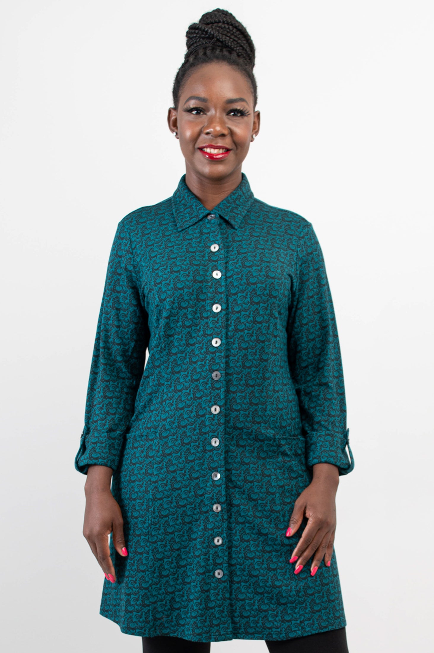 Charlie Tunic in Ocean Waves Print - Soft Bamboo Fabric Women's Top - Perfect for Beach Vacations & Summer Outings