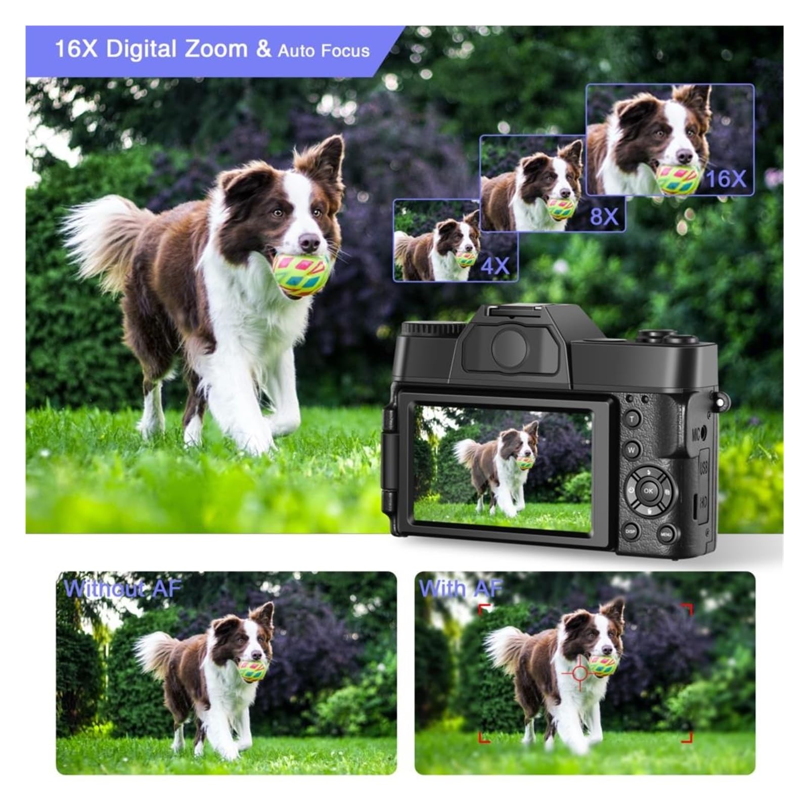 4K Digital Camera 48MP Vlogging Camera with Auto Focus & 16X Zoom - 60FPS Video Recording, Wide-Angle Lens - Perfect for YouTube, Travel, and Family Moments