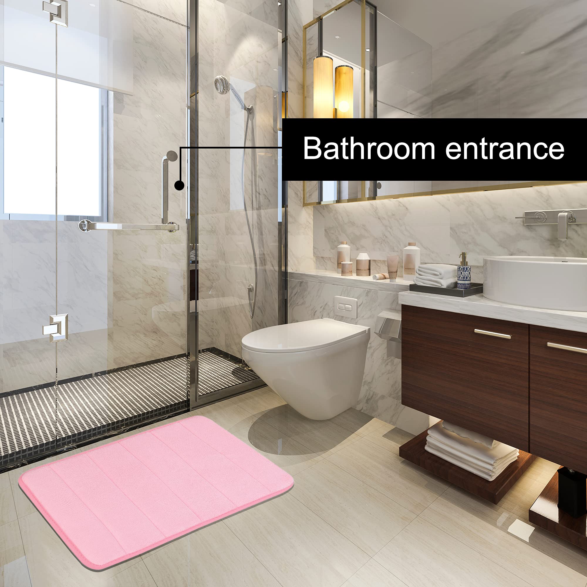 Memory Foam Bath Mat - Soft Absorbent Bathroom Rug for Tub & Toilet - 24x16