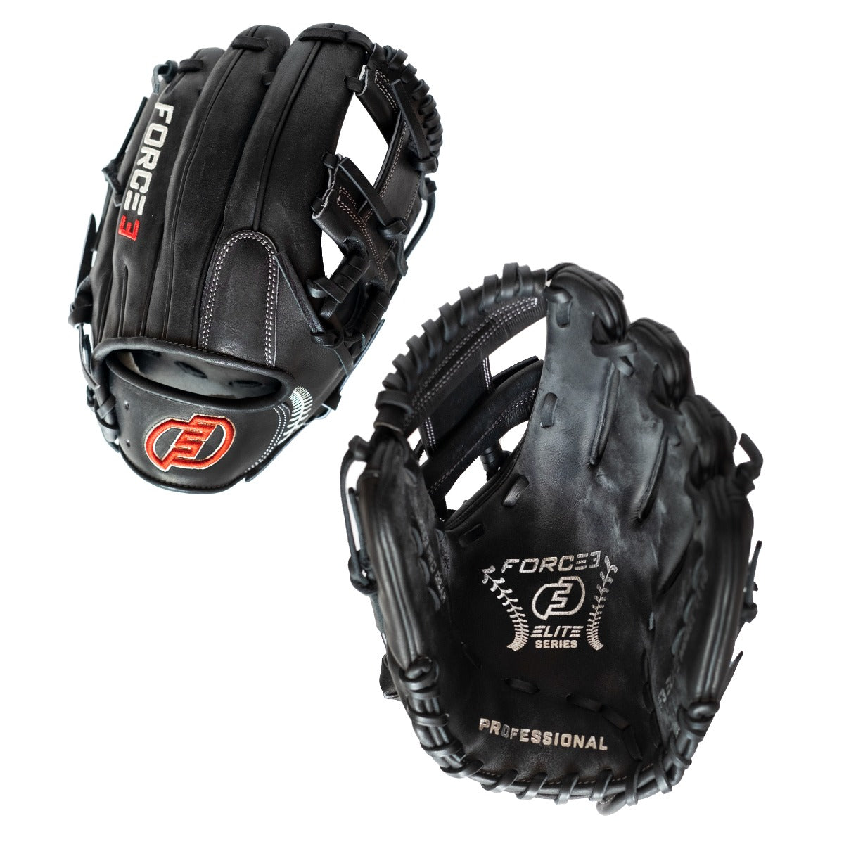 FORCE3 ELITE Series Baseball Infielder's Glove - Premium Black Leather Glove for Baseball Players | Perfect for Infield Practice, Games & Training