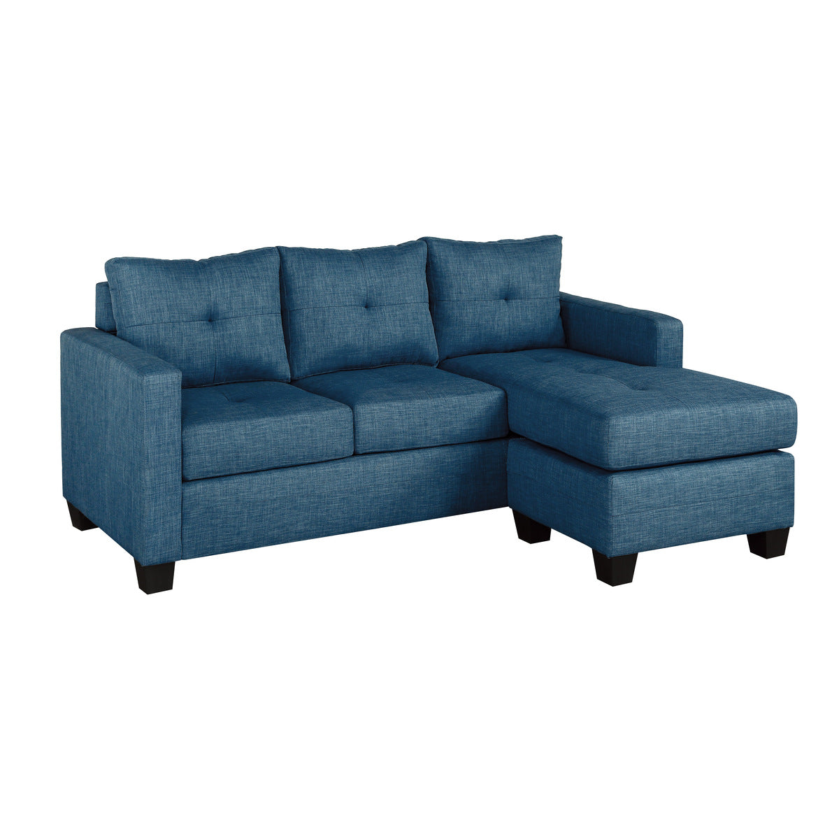 Reversible Blue Sofa Chaise Lounge with Textured Fabric & Faux Wood Legs - Perfect for Living Room, Bedroom, or Home Office Relaxation