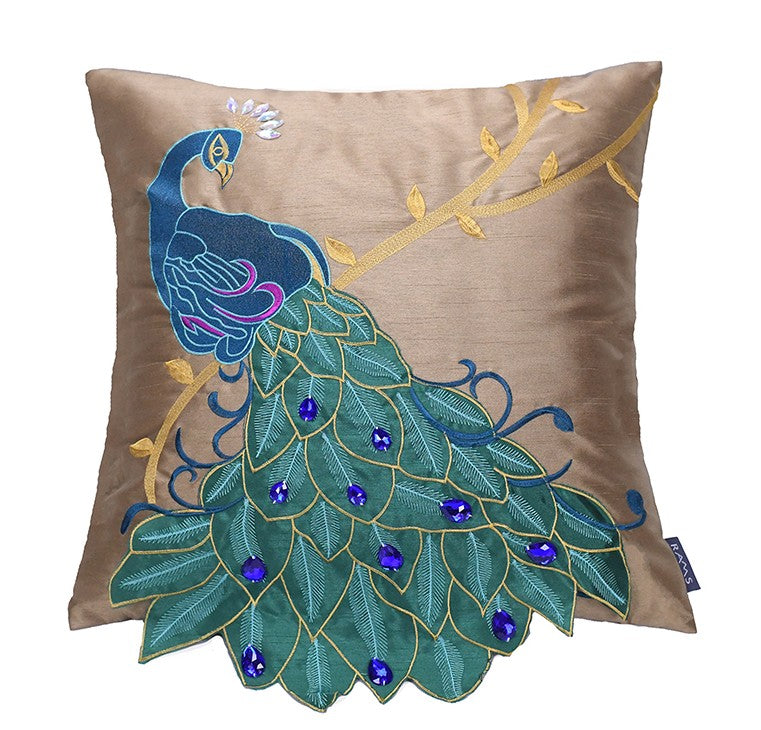 Elegant Peacock Embroidered Cotton Linen Throw Pillow Covers - Decorative Sofa Cushions for Living Room, Bedroom & Home Decor