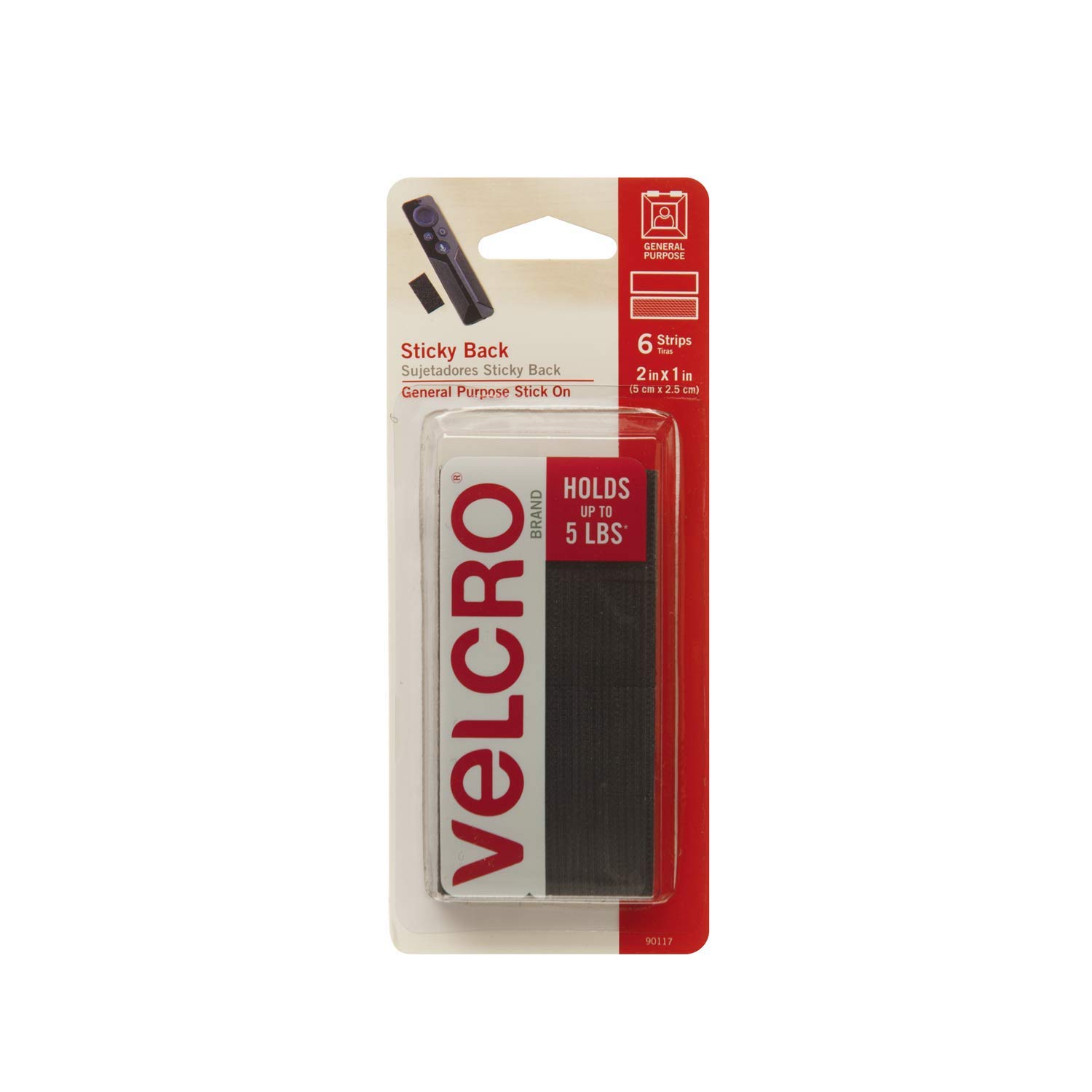 VELCRO Brand Sticky Back Hook and Loop Fasteners - 2in x 1in Black Adhesive Strips (Pack of 6) | Strong Reusable Tape for Home, Office, DIY Crafts & Organizing | Perfect for Hanging Decor, Cable Management & Wall Mounting