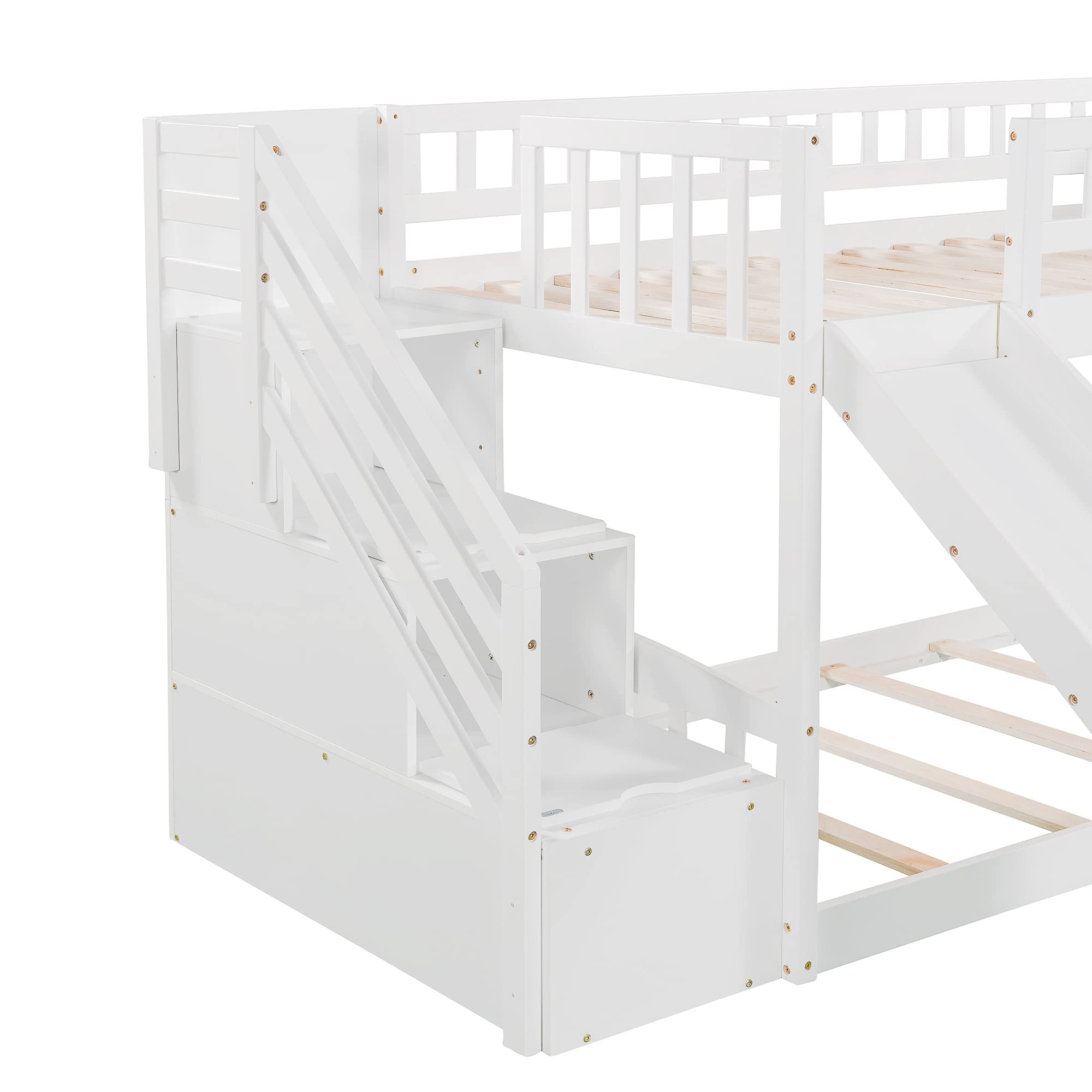 Harper & Bright Designs Twin Over Twin Bunk Bed with Slide, Guardrail & Stairway - Space Saving Kids Bedroom Furniture with 2 Drawers & Handrail - Perfect for Small Rooms, Dorms & Shared Kids' Spaces (White)