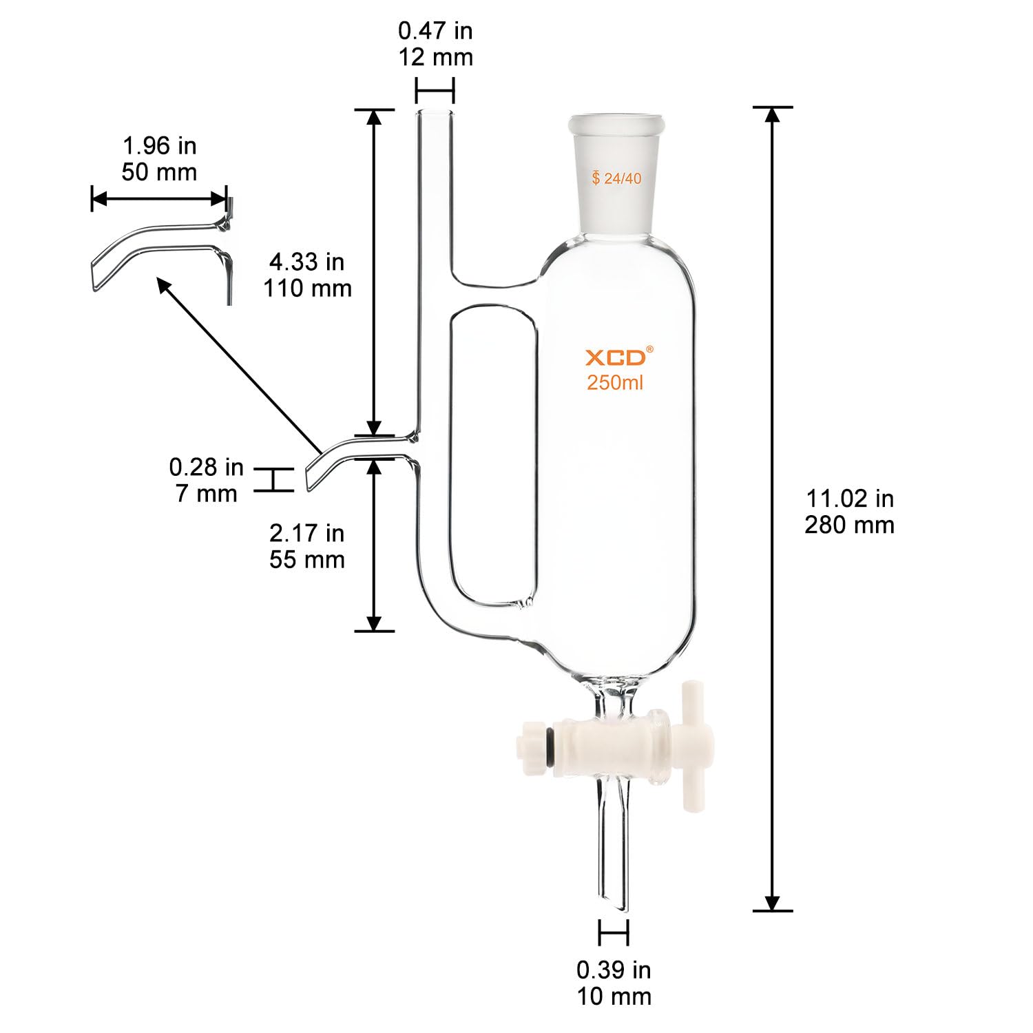 250ml XCD Water Oil Separator with 24/40 Joint - Laboratory Glassware for Distillation & Extraction | Ideal for Chemistry Labs, Essential Oil Production & Research Experiments