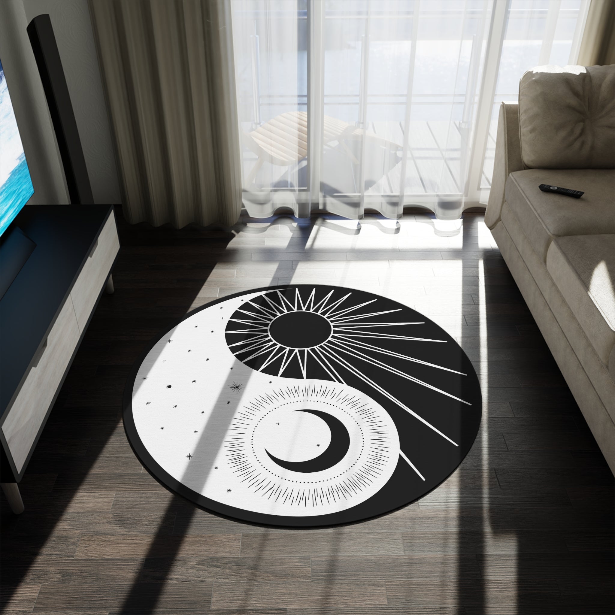 Yin Yang Round Rug - Soft Polyester Chenille Carpet for Living Room, Bedroom, or Meditation Space | Non-Slip Floor Mat for Home Decor and Yoga Practice