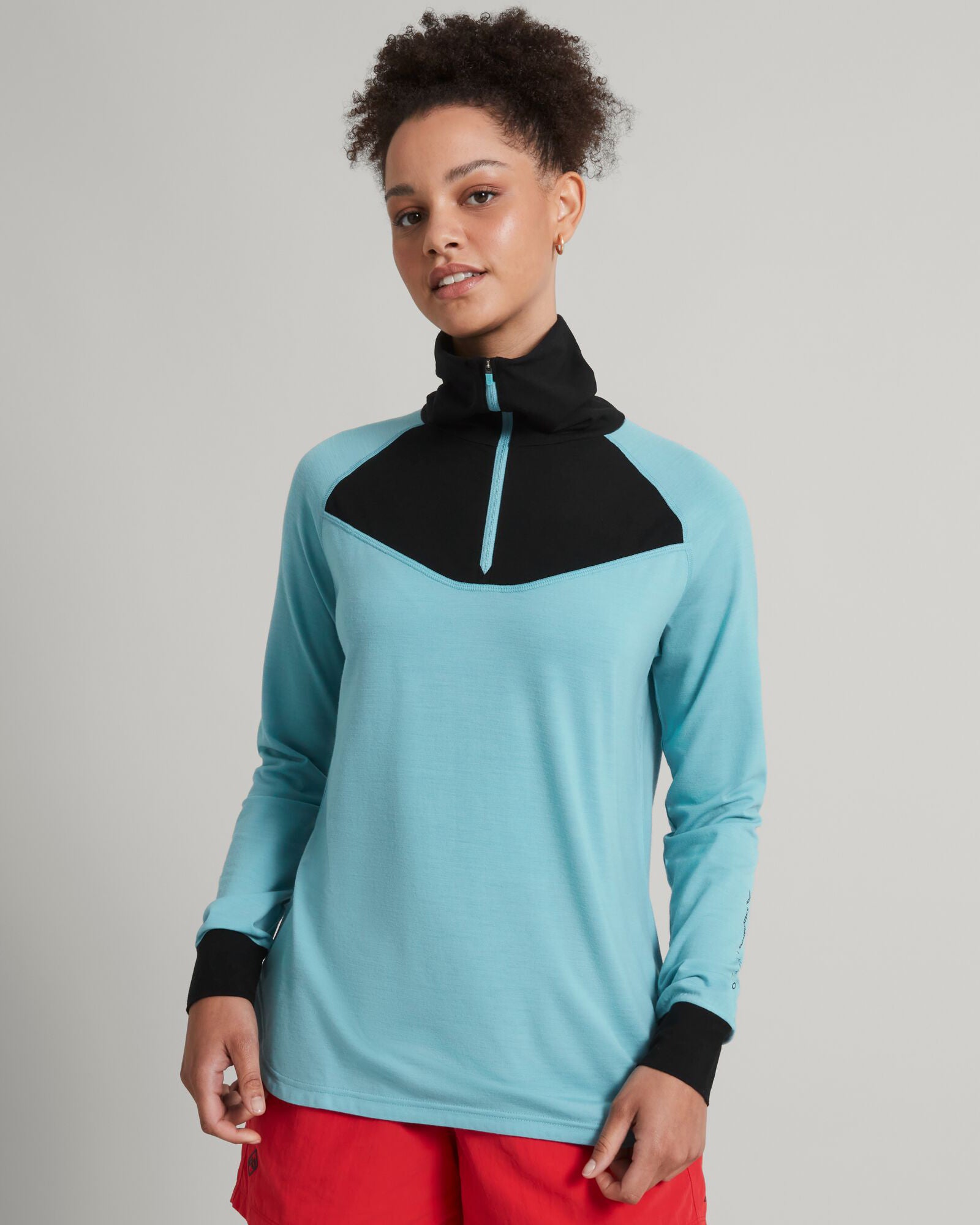 MerinoPRO Women's Quarter Zip Pullover Sweater - Soft Thermal Winter Fleece Lined Top for Hiking, Yoga & Outdoor Activities (Waterfall/Black)