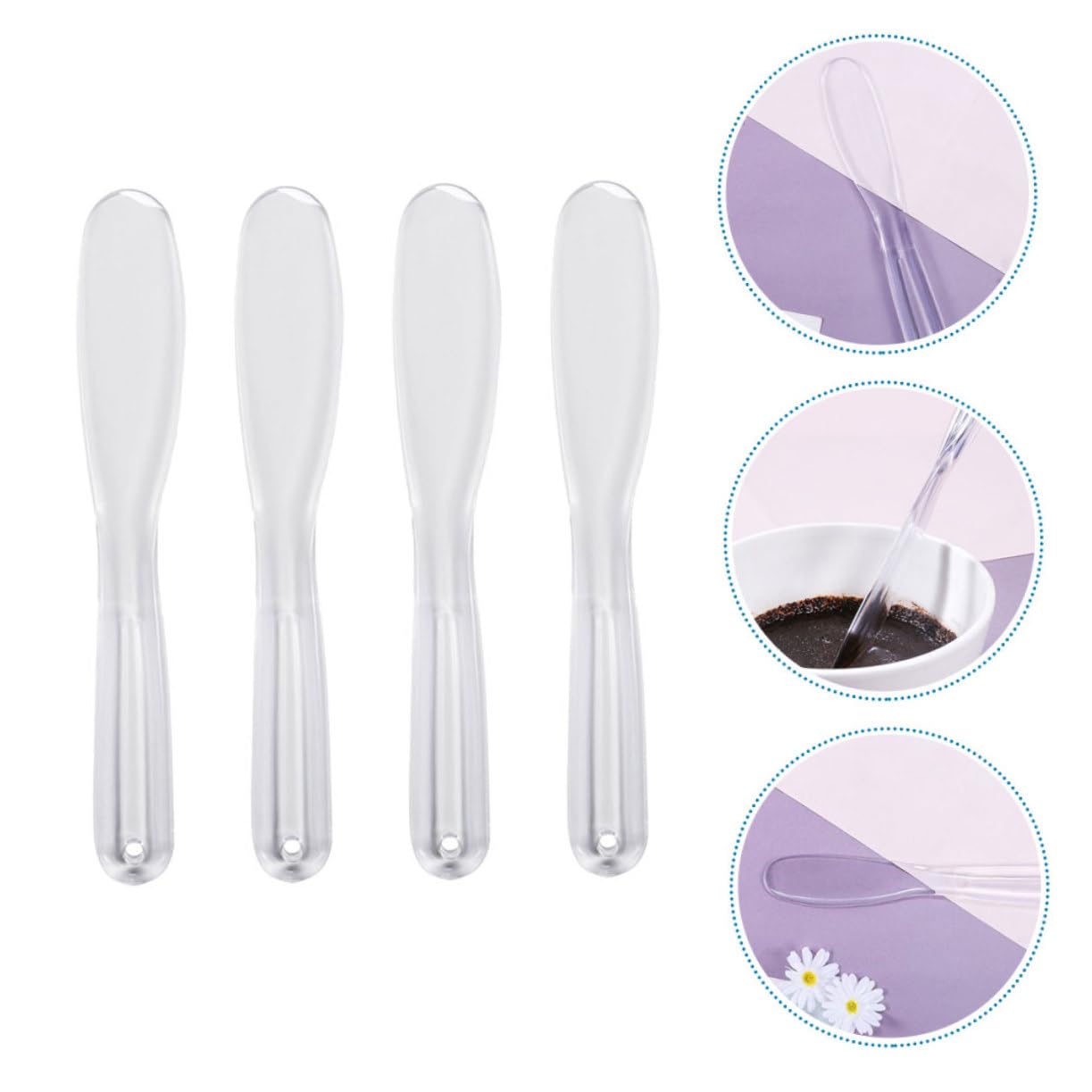 4pcs Transparent Spatulas for DIY Facial Mask & Skin Care - Mixing Spoons for Creams, Clay Masks, Essential Oils - Perfect for Home Spa, Beauty Salon & Cosmetic Application