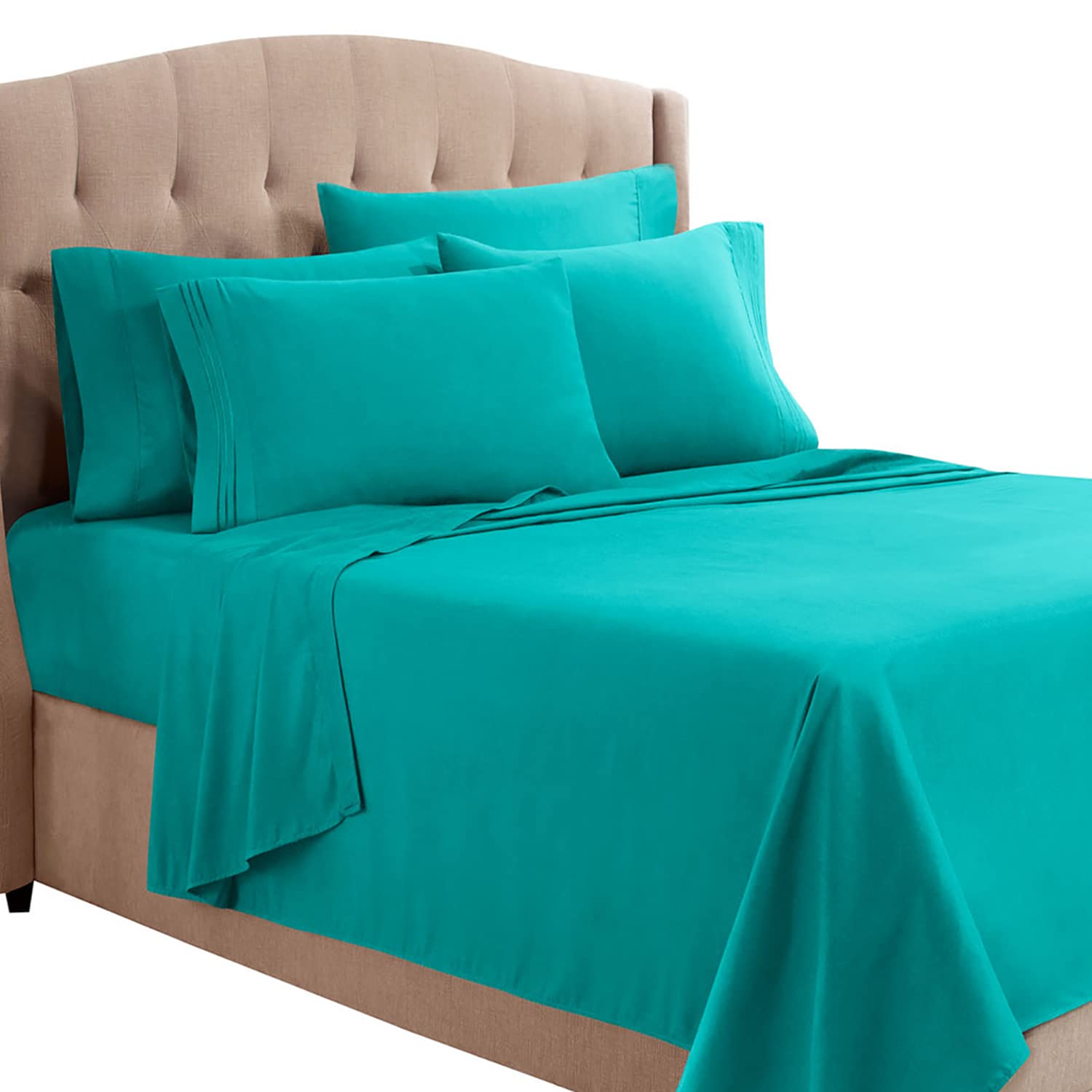 Premium Clara Clark 1800 Series Bed Sheet Set - California King Size, Deep Pocket Fitted Sheet with Extra Pillowcases, Ultra Soft Luxury Bedding in Teal | Perfect for Master Bedrooms, Guest Rooms & Luxury Hotels