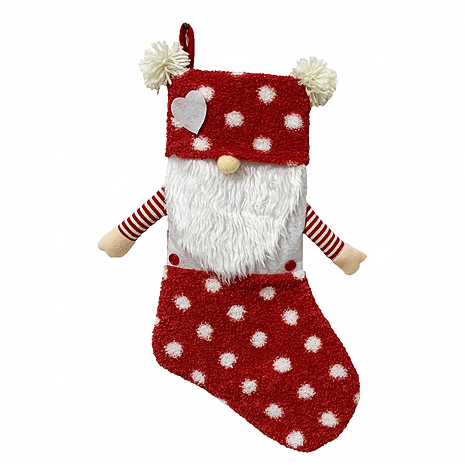 Christmas Stockings for Fireplace - Santa Snowman Xmas Sock Holders, Holiday Decorations with Candy Gift Bag, Tree Hanging Ornaments | Perfect for Christmas Home Decor, Stocking Stuffers & Festive Fireplace Display (Red with White Spots)