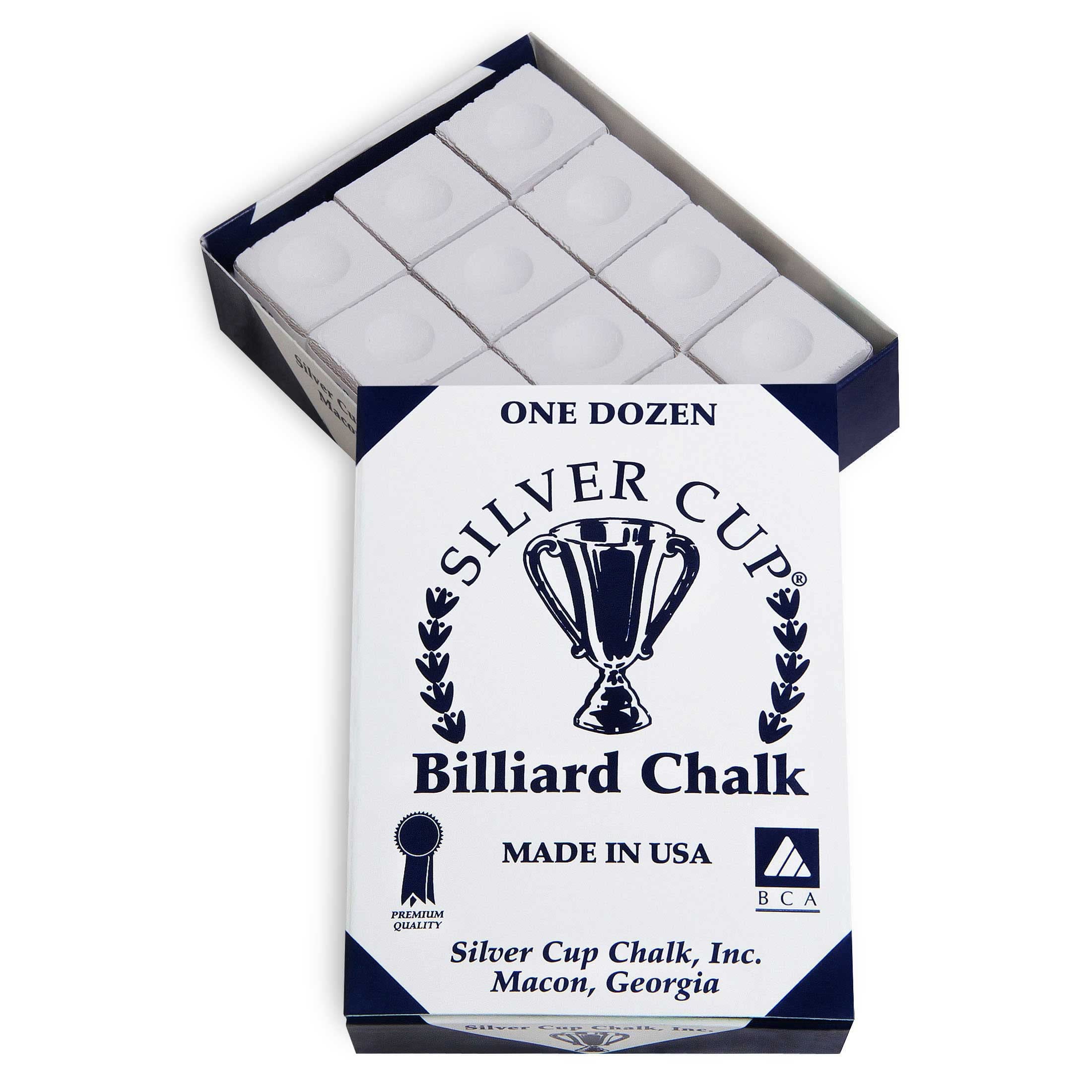 Premium Silver Cup Chalk - 12-Piece White Billiard Chalk Box for Pool Cues | Perfect for Professional & Home Pool Tables, Snooker, and Bar Games