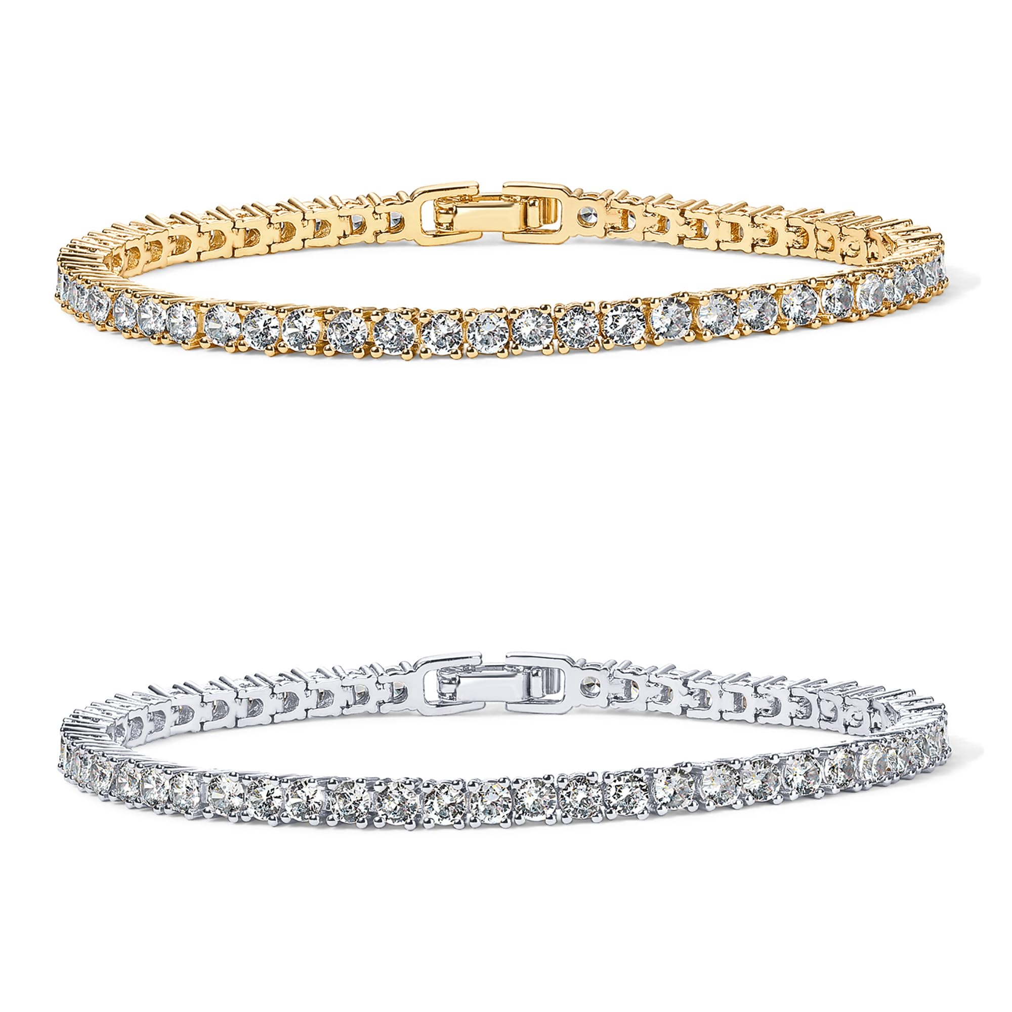 PAVOI 14K Gold Plated 3mm Cubic Zirconia Classic Tennis Bracelet for Women | Adjustable 6.5-7.5 Inch | Elegant Jewelry Gift for Anniversary, Wedding & Everyday Wear