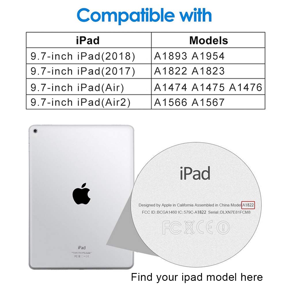 Premium Detachable Wireless Bluetooth Keyboard Case for iPad 6th/5th Gen 9.7