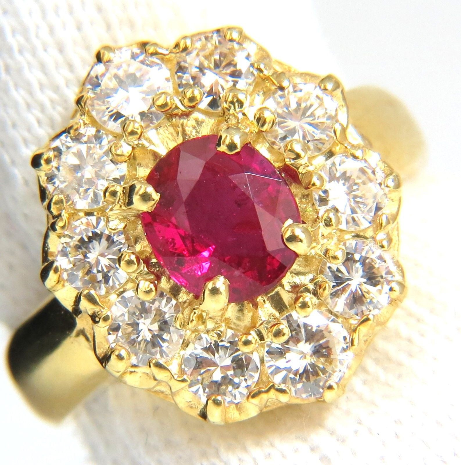2.30CT GIA Certified Natural Red No Heat Ruby & Diamond Cluster Ring in 18KT Gold – Perfect for Engagement, Anniversary & Special Occasions