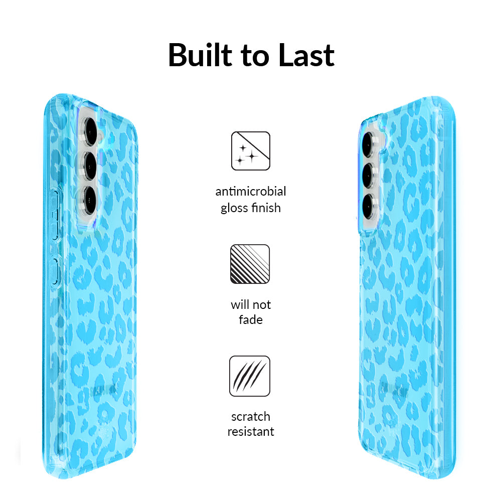 Aqua Blue Leopard Print Samsung Phone Case - Protective Slim Fit Cover for Galaxy S21/S22/S23 - Perfect for Everyday Use & Fashion Accessories