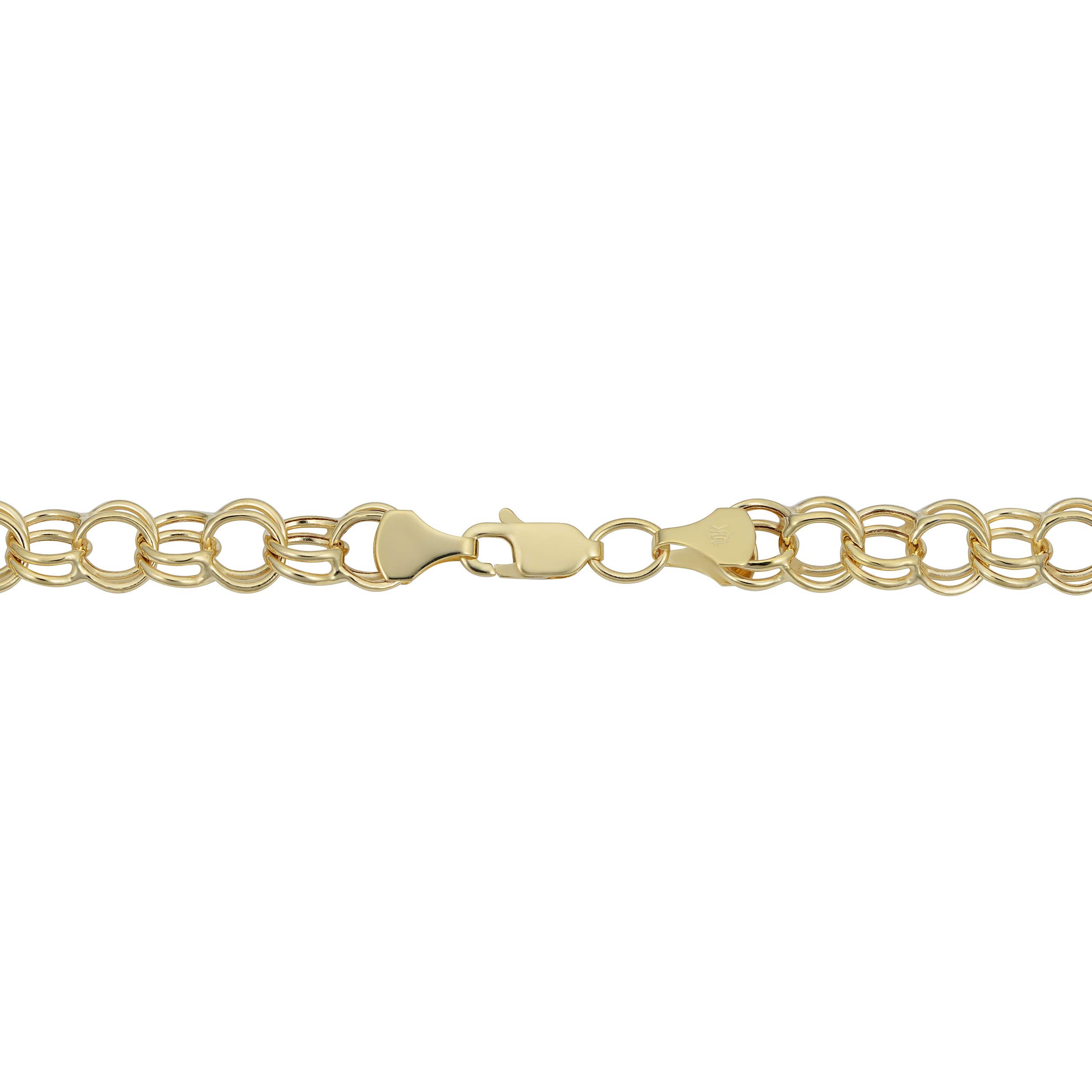 10K Yellow Gold 6.7mm Charm Bracelet for Women - Adjustable 7-8 Inch - Elegant Layering Jewelry for Daily Wear, Special Occasions & Gift Giving