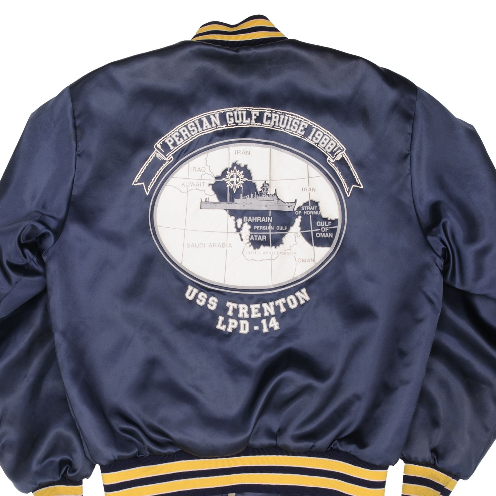Vintage US Navy USS Trenton LPD-14 1988 Bomber Jacket - Medium Size - Authentic Made in USA Military Apparel - Perfect for Collectors, Reenactments & Patriotic Events