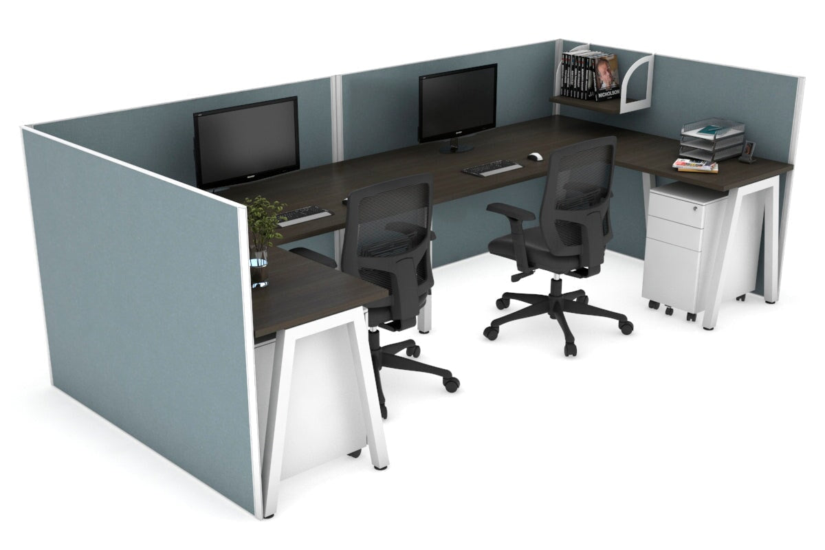 Quadro A Legs 2-Person Corner Workstation - U-Shaped White Frame Office Desk [1600L x 1800W with Cable Management] - Perfect for Collaborative Workspaces & Home Offices